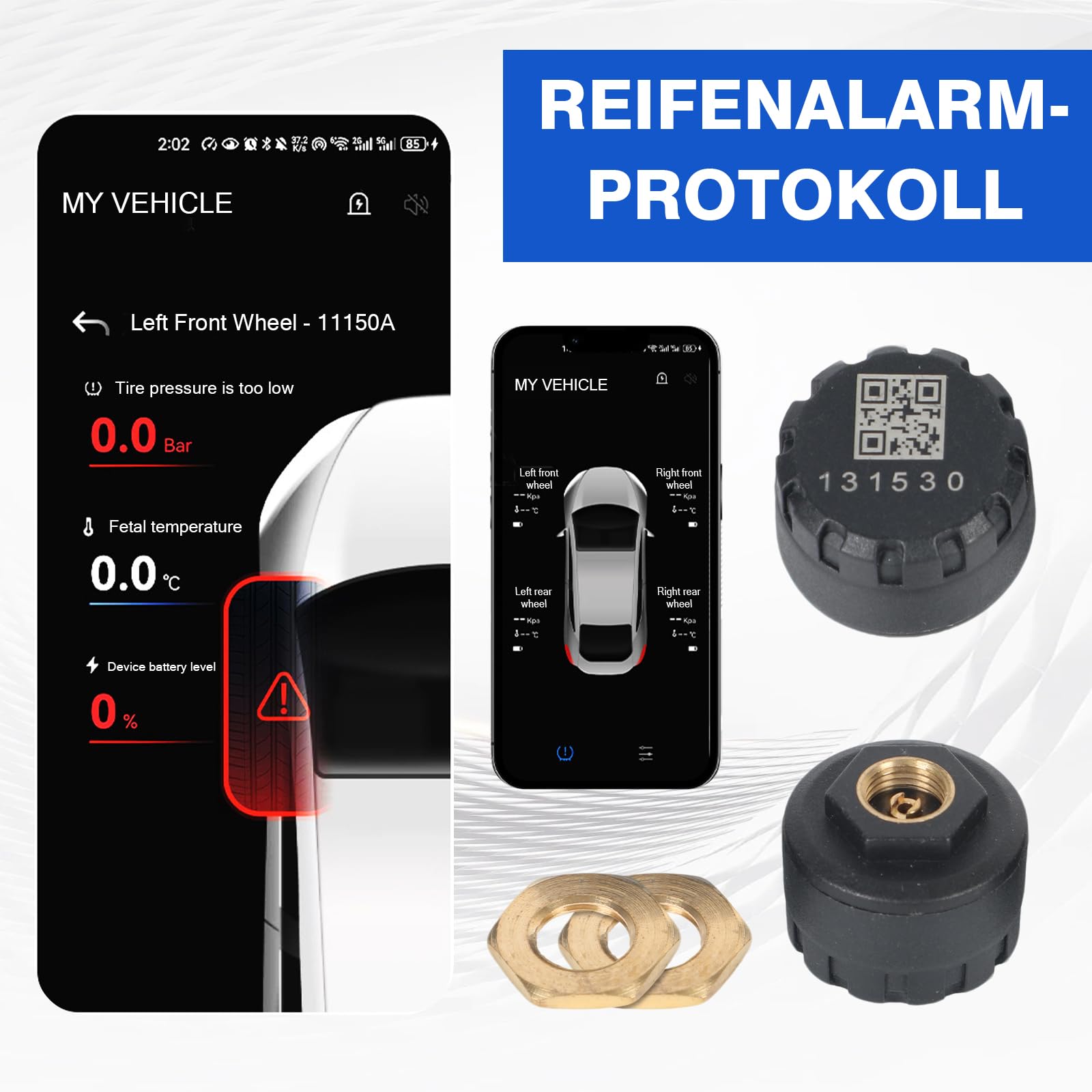 Bluetooth Reifendruckkontrollsystem mit Externen Sensoren, Motorrad TPMS Reifendruck und Temperatur Monitor, Reifendrucksensor Reifen Sensor APP für Autos, Motorräder, ATVs, Pickups (2 Stück)