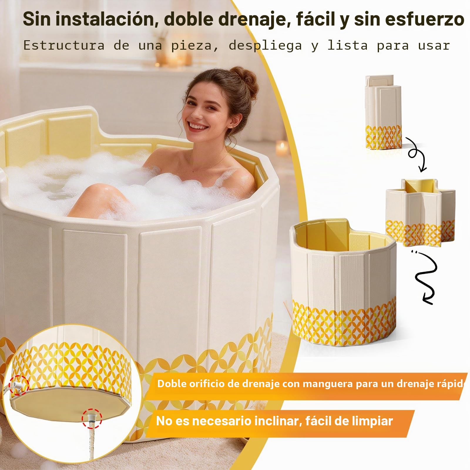 80 cm Bañera Plegable Adultos, Bañera Adultos Portátil con Respaldo, 2 en 1 Baño de Hielo y Agua Caliente, No Requiere Montaje, Incluye Cojín, Manguera de Drenaje, para Hielo Ducha, Spa y Sauna | Bañera portátil con aislamiento de 5 capas, respaldo en C,