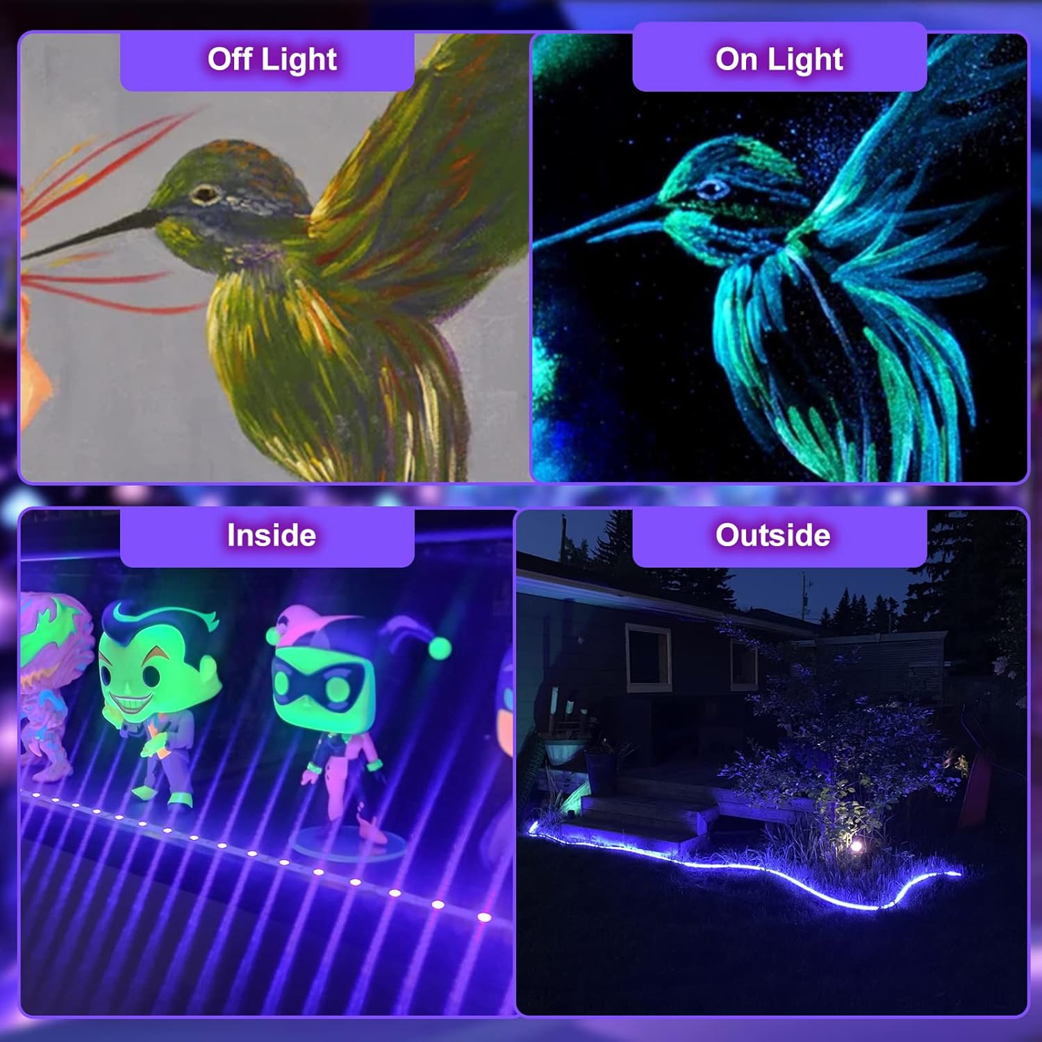YQNLIFA Waterproof 40Ft Black Light Strip, IP65 Black Light Fixtures Kit, 720 LED Strip with 12V Power Supply for Outdoor Indoor Halloween Glow Neon Party Resin Curing Display Cabinet Posters Boat