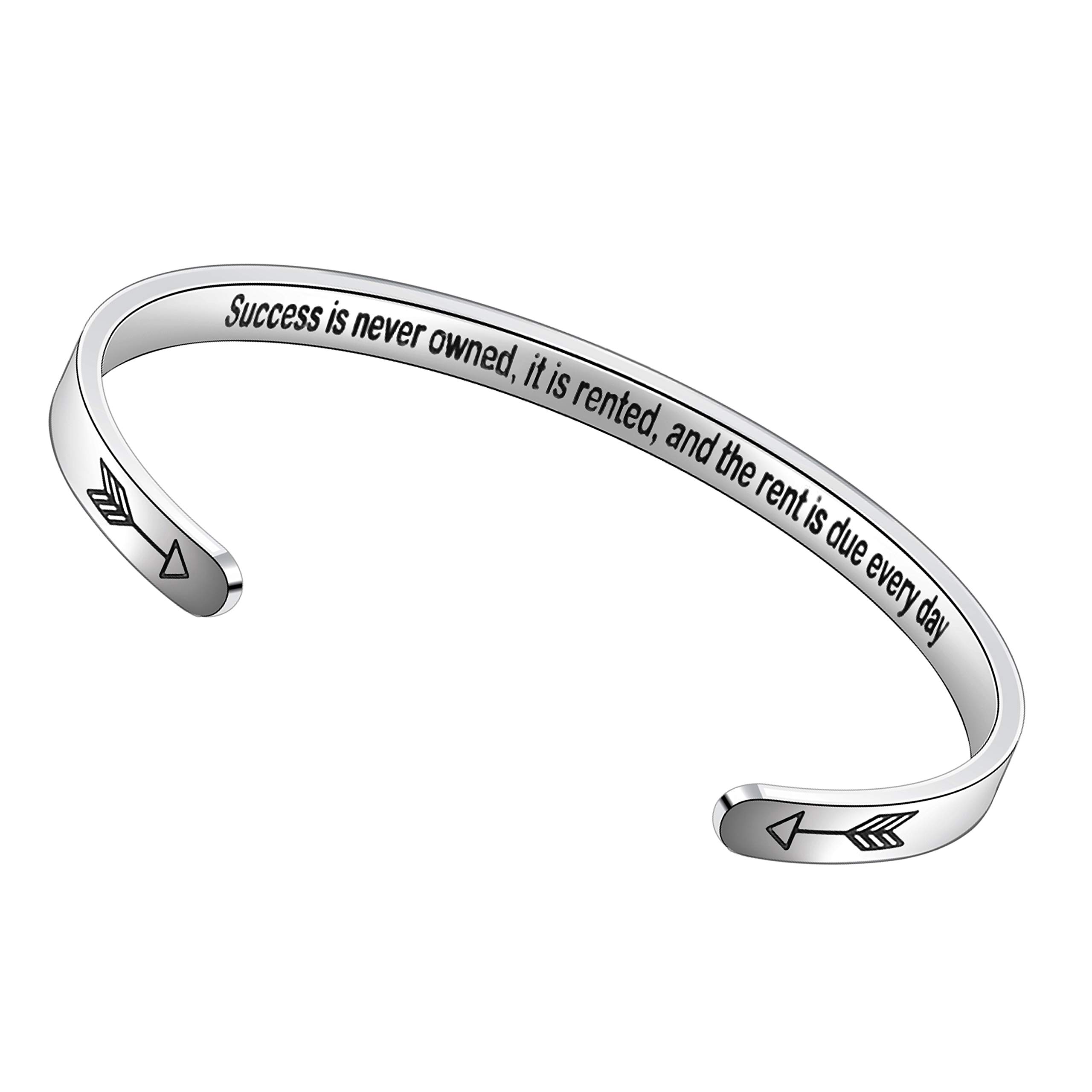 Myjewel Inspirational Stainless Steel Cuff Bangle Bracelets with Mantra Quote - Gifts for Best friends, Daughter, Son, Sister - Success is never owned, it is rented, and the rent is due every day (B08B4YXM2Y) Amazon Price History, Amazon Price Tracker