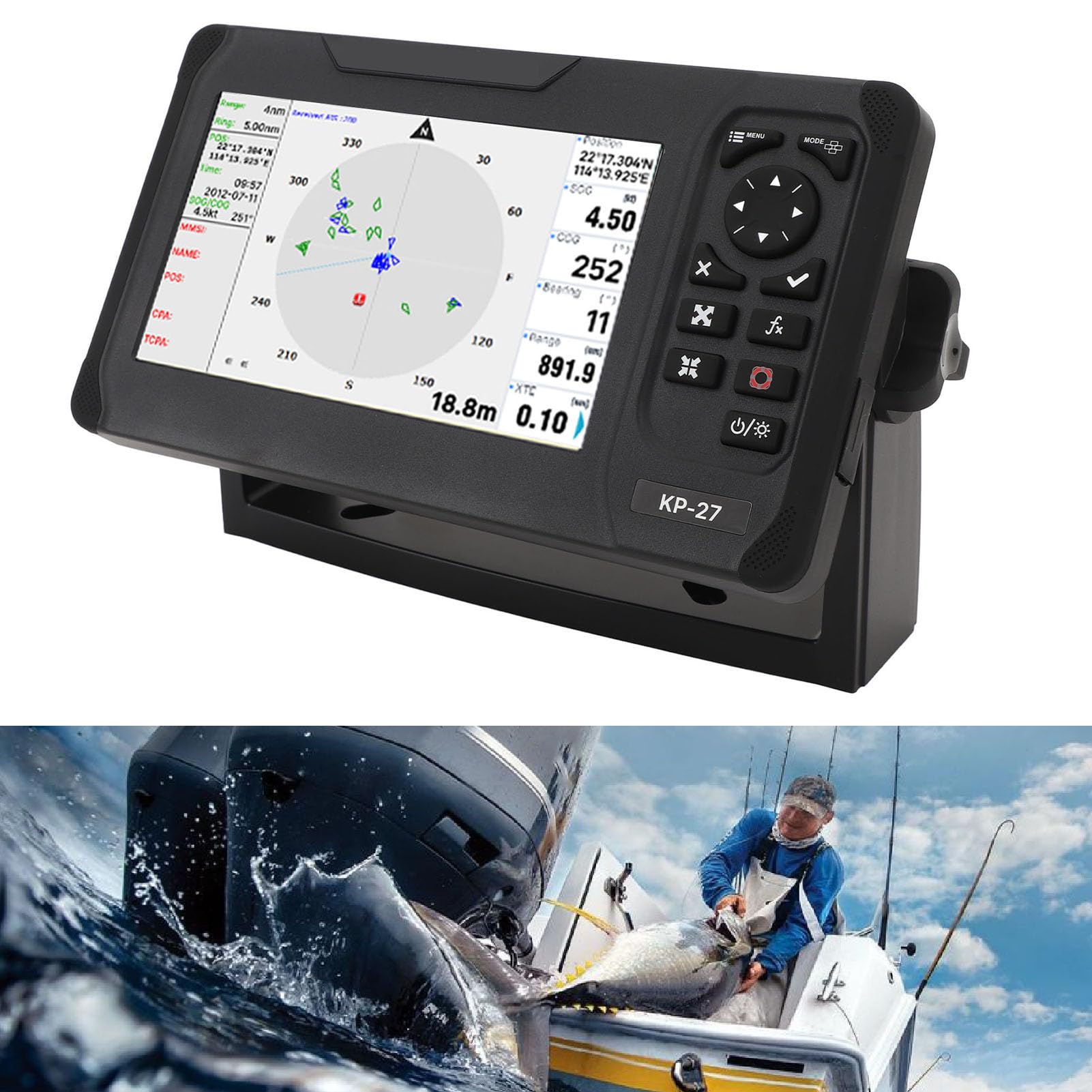 Akozon Traceur de Cartes Marines, écran LCD TFT Couleur, Identification Précise IP66, Détecteur de Poissons pour Bateau, pour la Pêche en Bateau