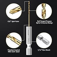 Vista 2 de Juego de Brocas de Vástago Hexagonal, 16 Piezas Brocas Helicoidales de Titanio HSS de 1/16" para Chapa Metálica, Madera, Plástico, Diseño de Cambio