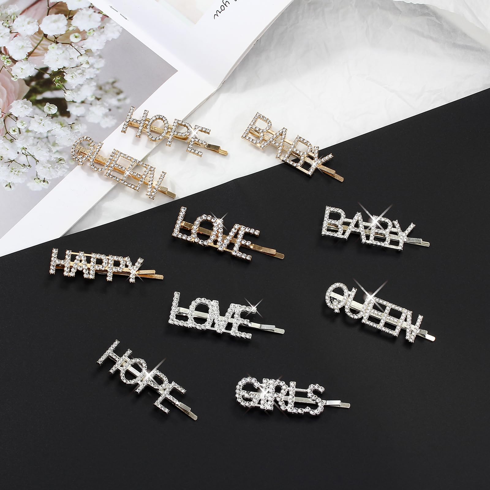 Rhinestone Alphabet Hair Clip - Silver- Letters A, E ,S 15 Pieces Glitter Rhinestone Letter Hair Pins for Women  main image 3