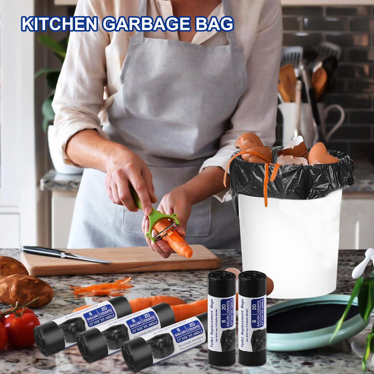 100 Pezzi Sacchetti Igienici Biodegradabili Nero Kit,30L Sacchetti Organico Igienici Compost,Impermeabili Sacchetti Igienici da Campeggio, per Toilette da Campeggio, Bagno, Cucina