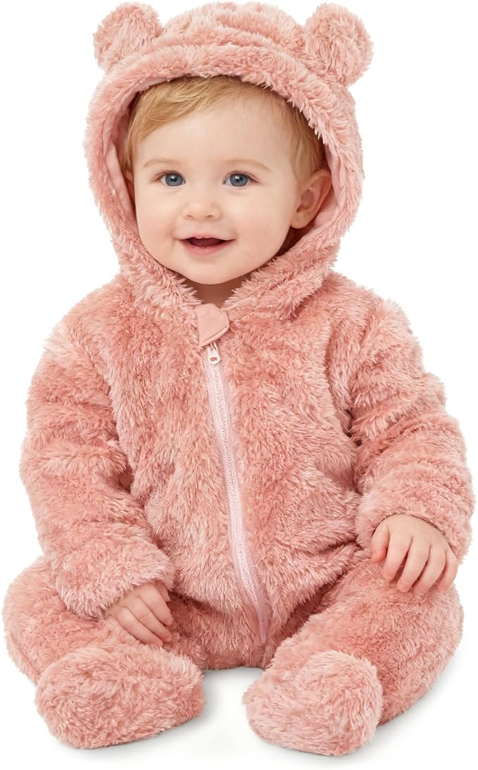 Baby Plush Long Sleeve Polar Fleece Jumpsuit With Bear Ears Baby Fleece Hooded Jumpsuit Infant Winter Outfit