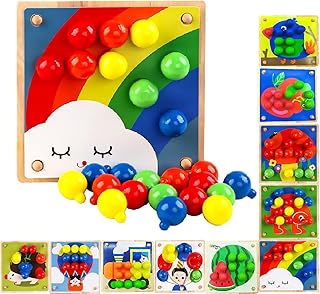 ENIKMOSD Mosaic plug-in game from 2 3 4 5 years, wooden plug-in game Montessori toy for children, children's games for learning colours, educational learning toy, gift for children, girls, boys