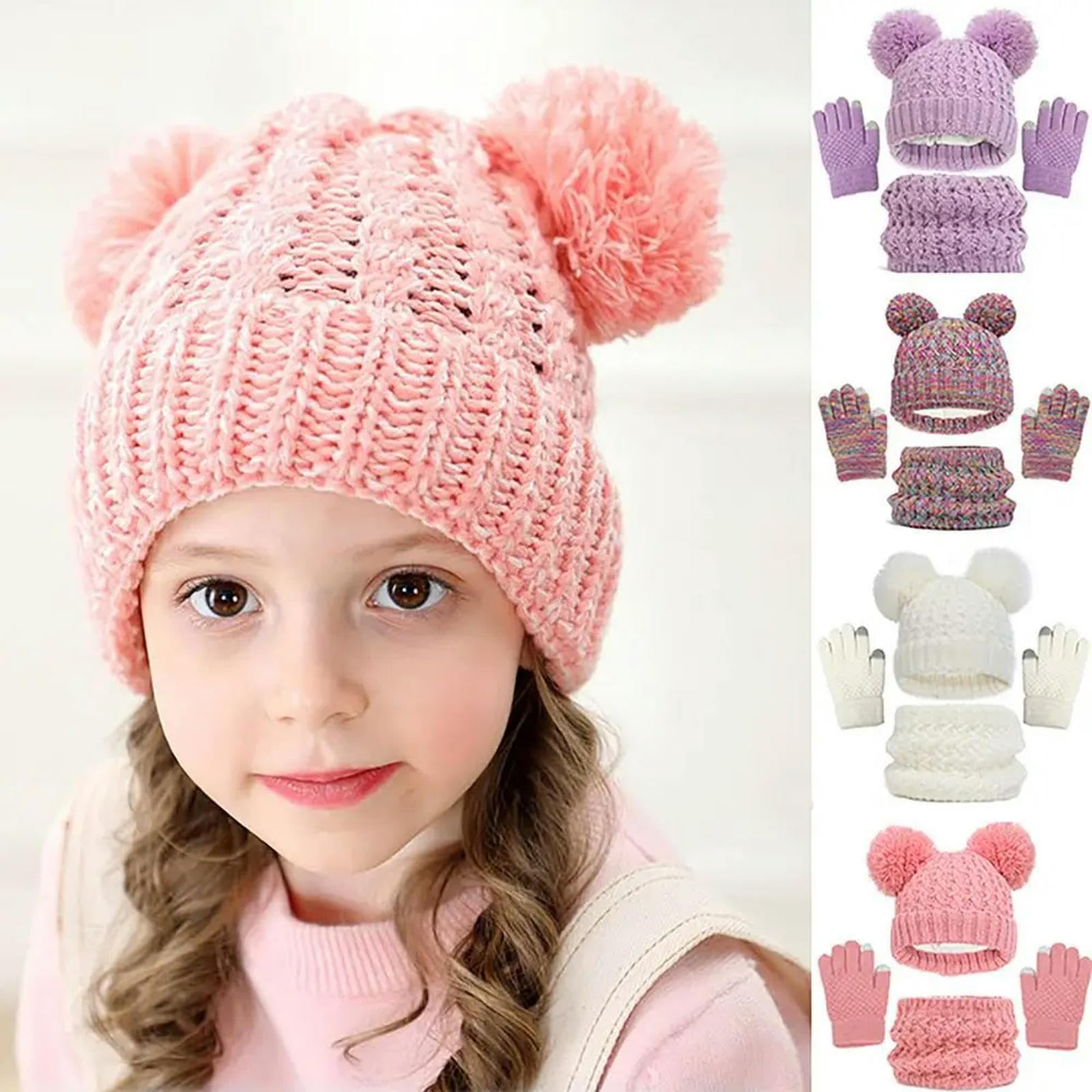 Zonto Wintermütze Schal Handschuh-Sets Winter Warmer Kinderhutschalhandschuhe Set Verdickte Winddichte Kinder Mütze Kapuzenschal Für Kinder
