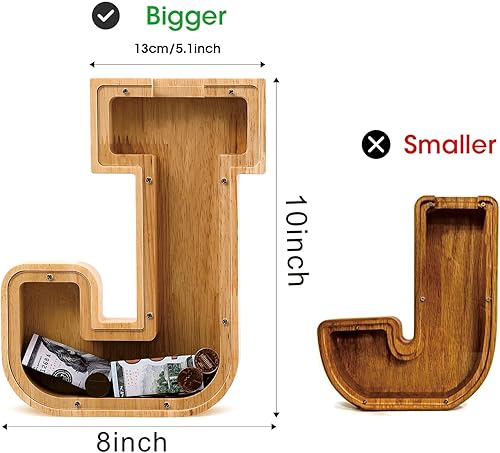 Miniatura 6 de Alcancía de madera con letras para niños, niñas, adultos, 10 pulgadas, grande, 26 letras, irrompible, caja de dinero, caja de dinero personalizada