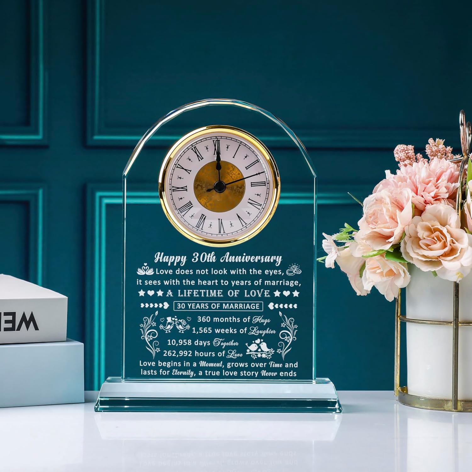 30th Anniversary Wedding Clock Gifts for Husband Wife, 30 Year Anniversary Romantic Gift for Him Her, Pearl Anniversary Clock Gifts for Couple Women Men, 30 Years of Marriage Gifts