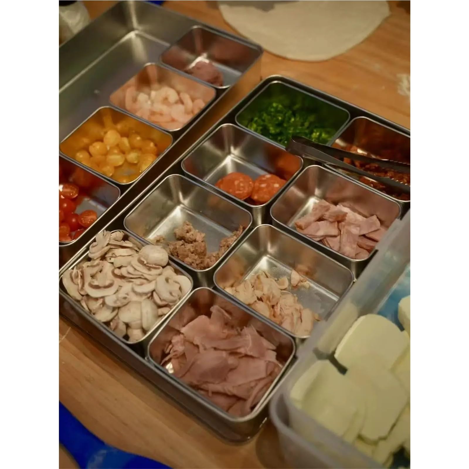 Edelstahlbox 3/4/6 Behälter Pizza-Gewürzbox Zutatenbox Obstsauce mit 6 herausnehmbaren Fächern für Salz, Pfeffer(6 Containers)