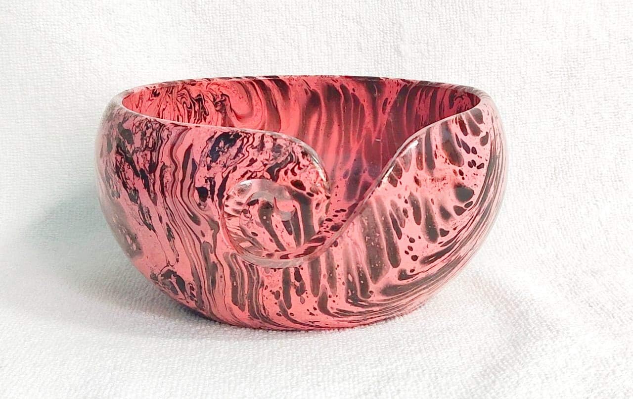 Decorative Ceramic Yarn Bowl Knitting Wool Storage Basket Bowl Knitting Crochet Accessories Organiser with Handmade Holes for Knitting and Crocheting (6x6x3)(Mango Wood Small)
