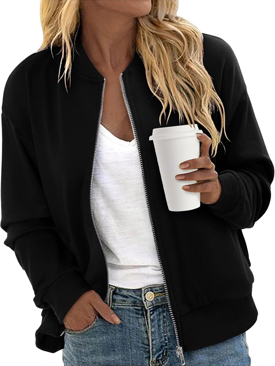 Women's Zip Up Jacket Casual Long Sleeve Sweatshirts Fall Coat Outerwear Windbreaker with Pockets S-XXL