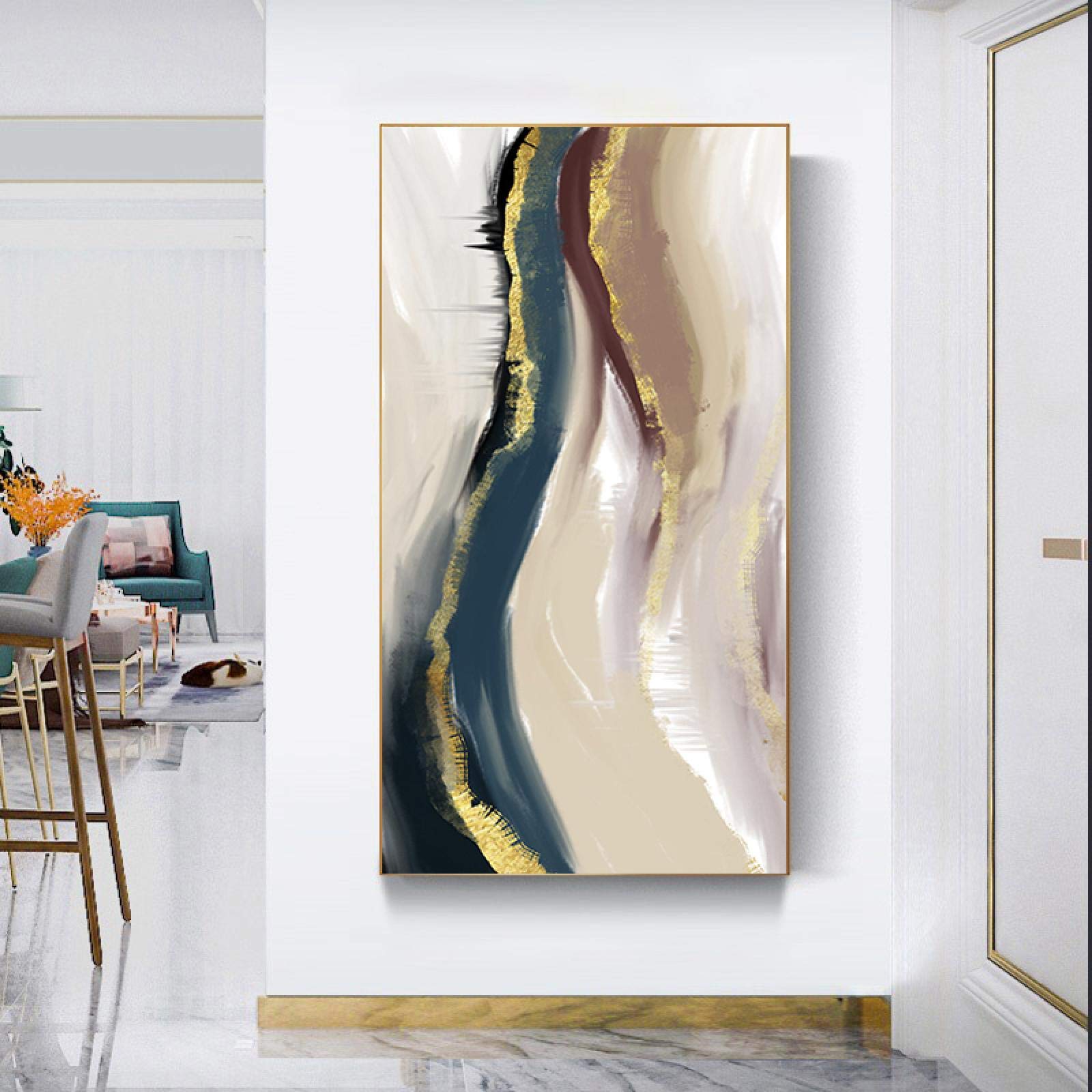Cuadro de estilo de acuarela abstracta, carteles e impresiones con salpicaduras de tinta, lienzo escandinavo, pintura para sala de estar, decoración del hogar, 60x120cm sin marco