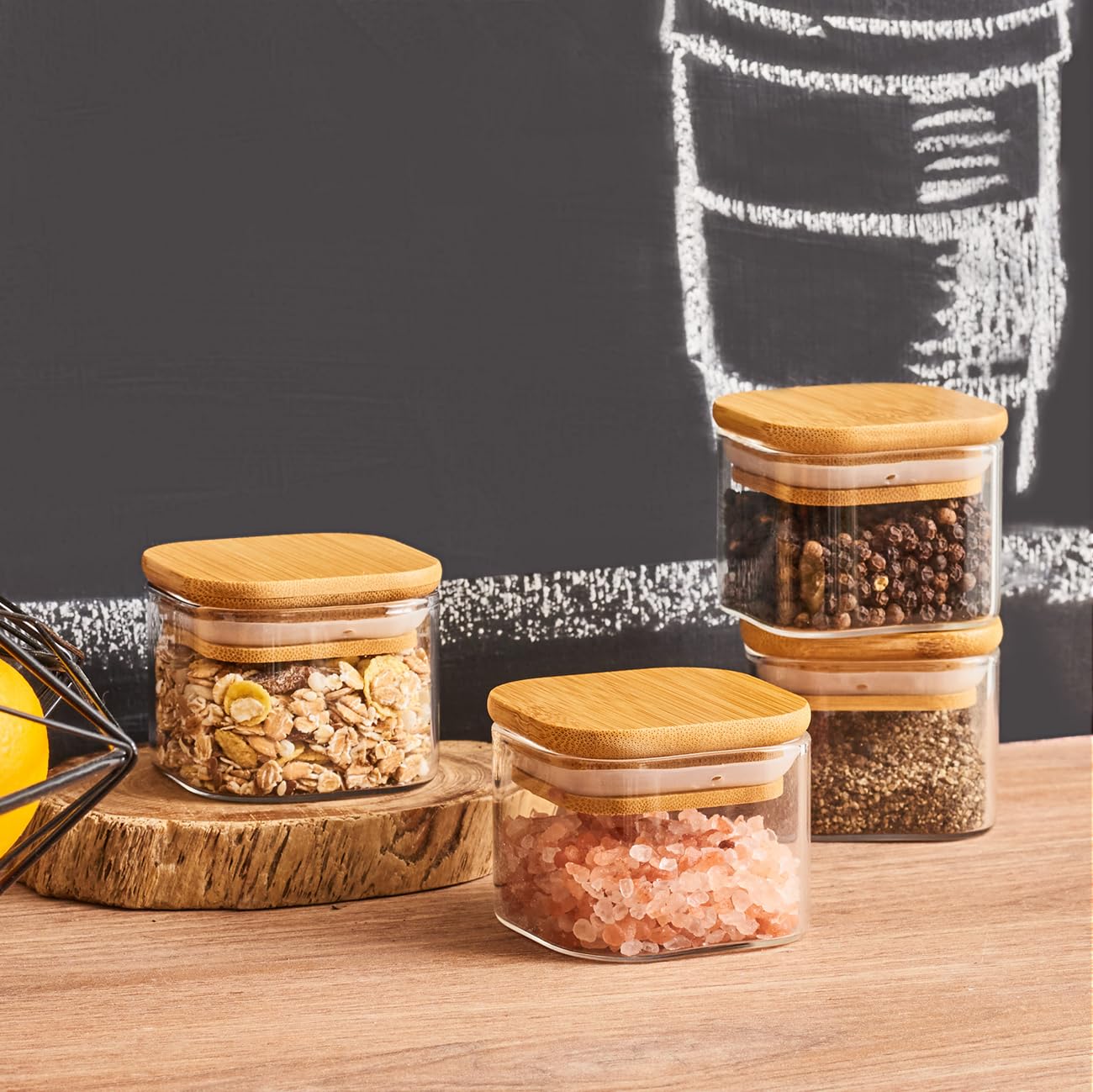 Barattoli In Vetro Borosilicato 450 Ml - Set Da 2 Con Coperchio Ermetico Bambù E Guarnizione Silicone, Per Alimenti - Foto 6