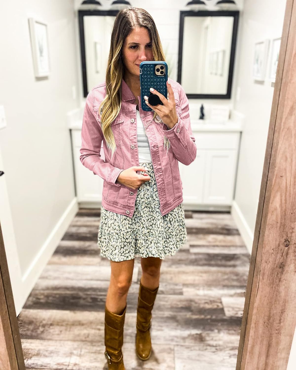 Vetinee Womens Stretch Button Down Long Sleeve Pockets Denim Jean Trucker Jacket - Image 3