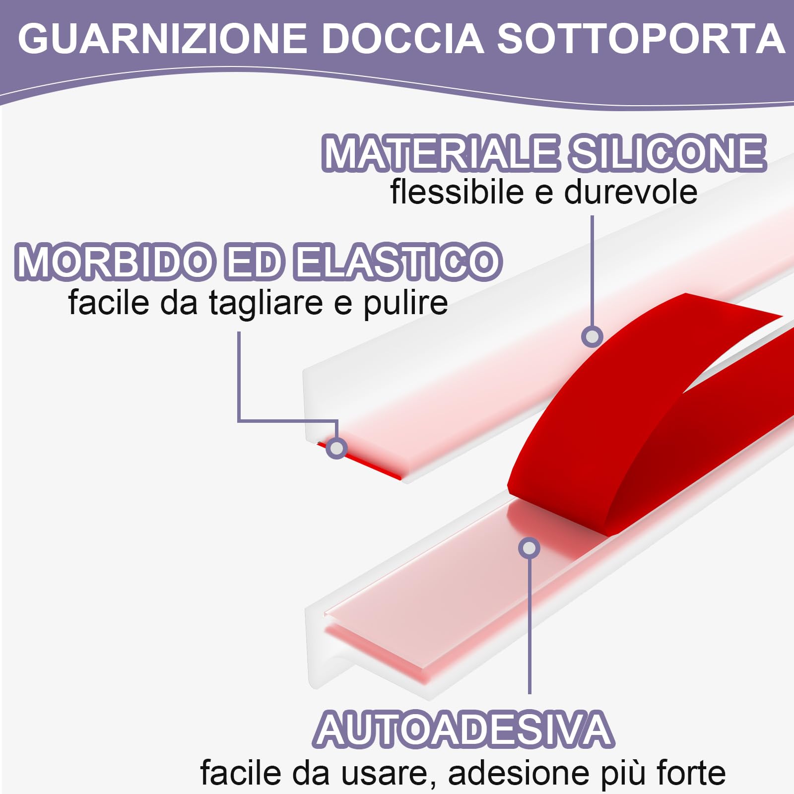 Barriera Doccia Ferma Acqua Silicone - Hzetuu Barriera Antiallagamento per Guarnizione Doccia Sottoporta, Guarnizioni Box Doccia Arresto Doccia Autoadesivo Bordo Doccia per Bagno (5M Trasparente)