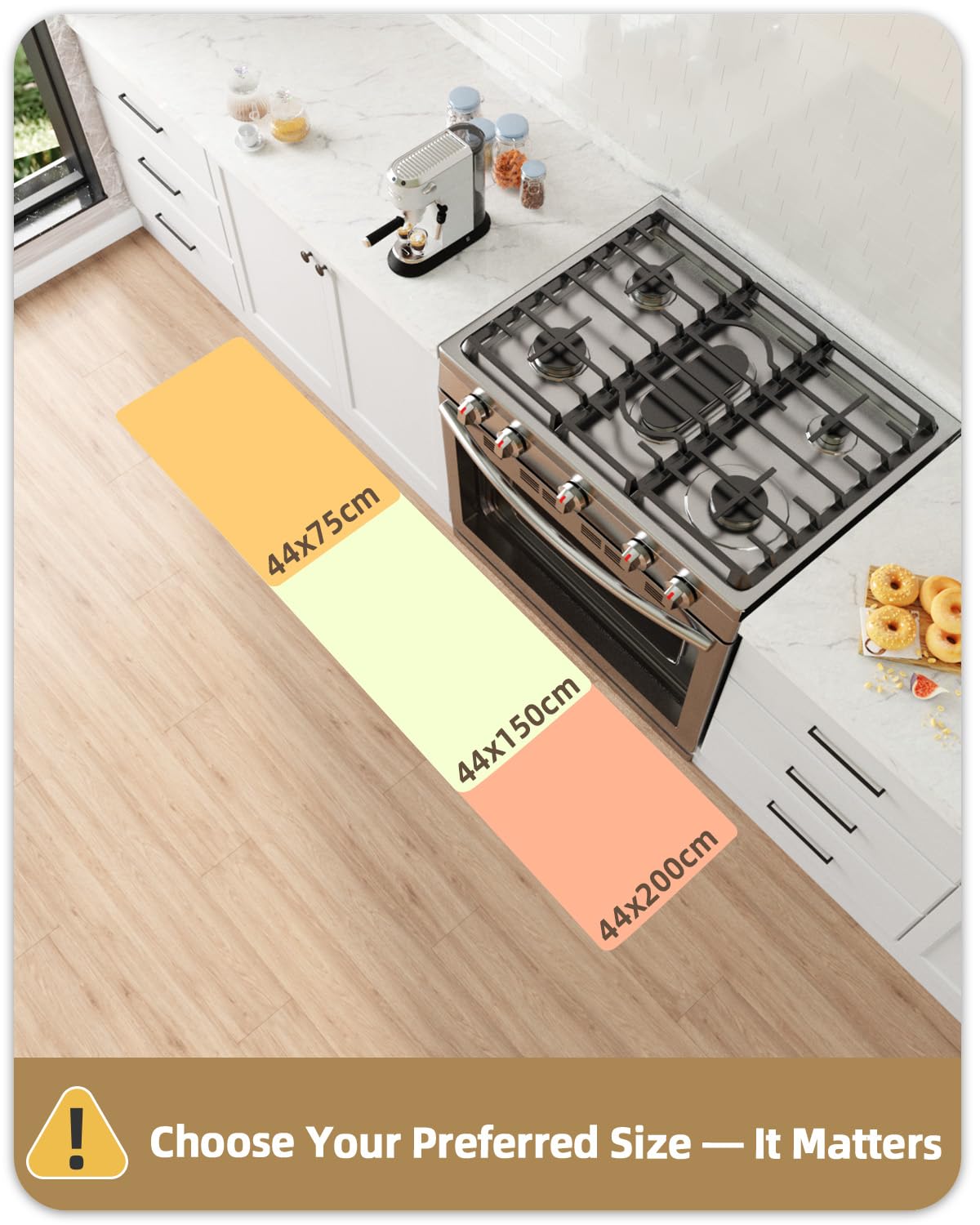 COLOR&GEOMETRY 44x200 cm tappeto cucina antiscivolo lavabile, Passatoia cucina tappeti cucina, Anti-fatica tappeto vinile cucina imbottito in schiuma per stare in piedi comodamente, Beige