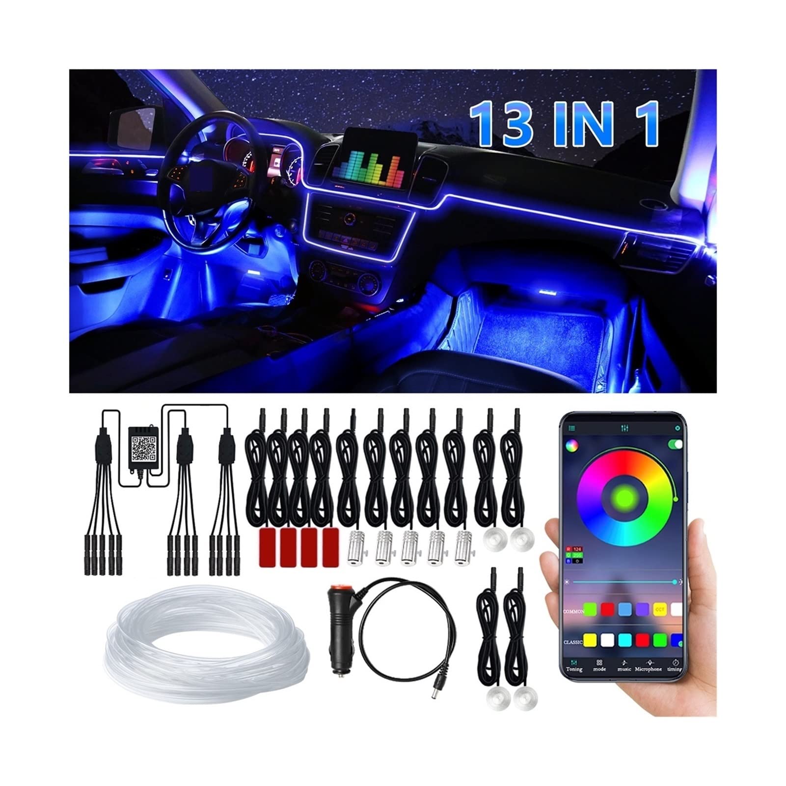MOOMOO Like A Breeze RGB. Lampada Ambientale a Fibra Ottica for Interni Auto App. Atmosfera Bluetooth Atmosphere Lampada Atmosfera Senza Fili (Emitting Color : 5 in 1