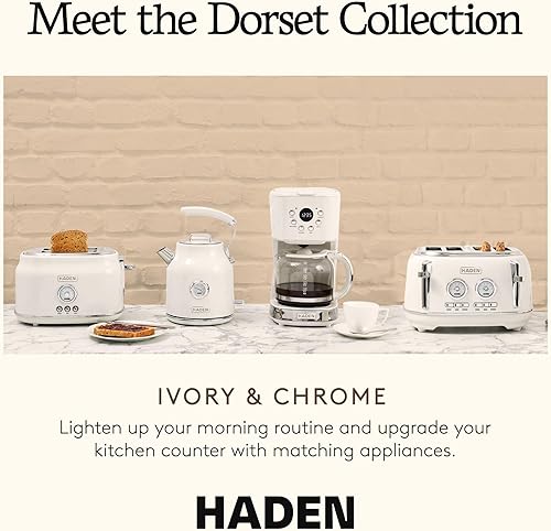 Miniatura 5 de Haden Dorset - Hervidor eléctrico de acero inoxidable de 1,7 litros, hervidor de agua caliente con base de 360 grados y apagado automático, marfil y