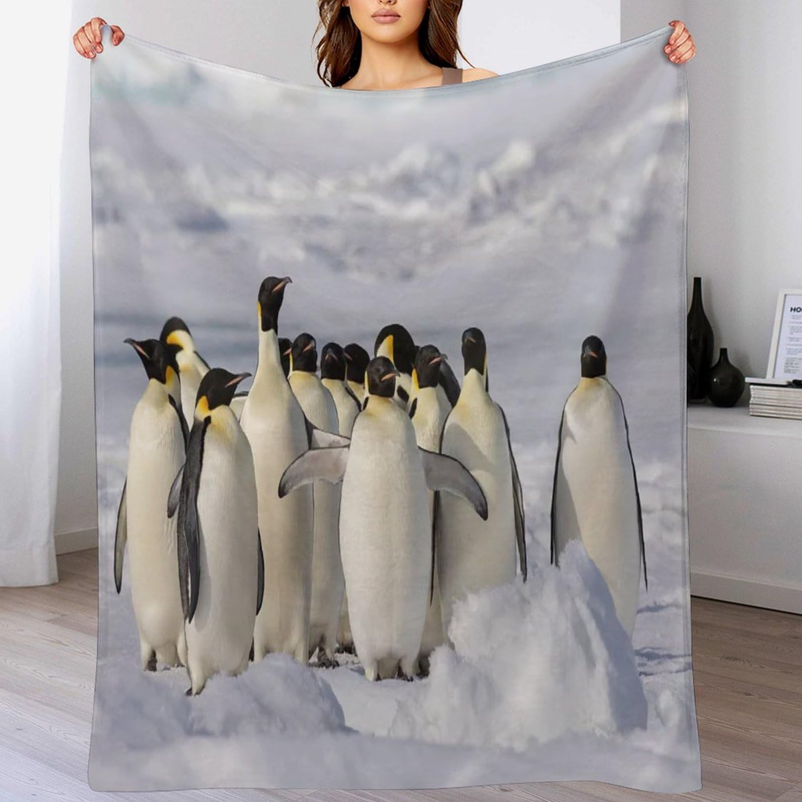 Couverture pingouin 3D plaid polaire chaud et léger pour lit et canapé toutes saisons 150x200