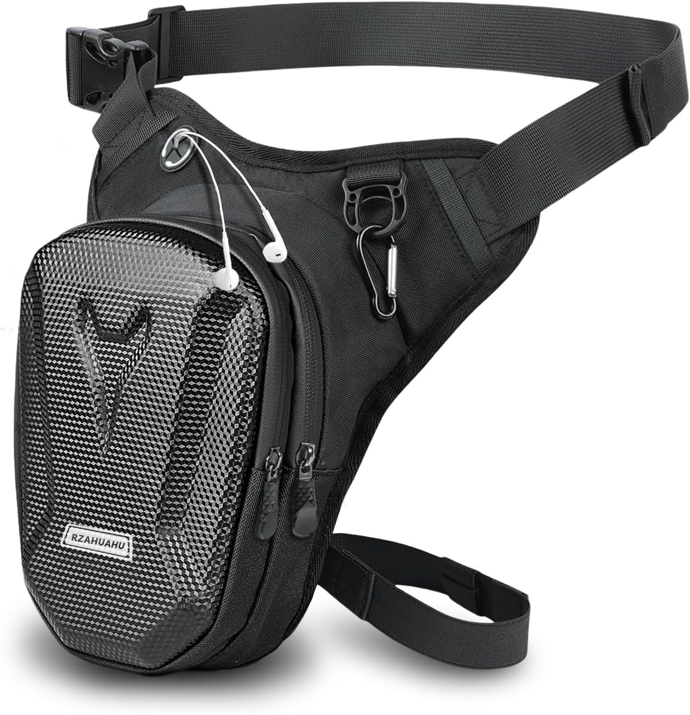 flintronic Leg Bag, Waterproof Motorcycle Leg Bag, EVA Hardshell Durable Hiking Waist Pack, with Headphone Jack, for Men Women Cycling Running Traveling and Fishing