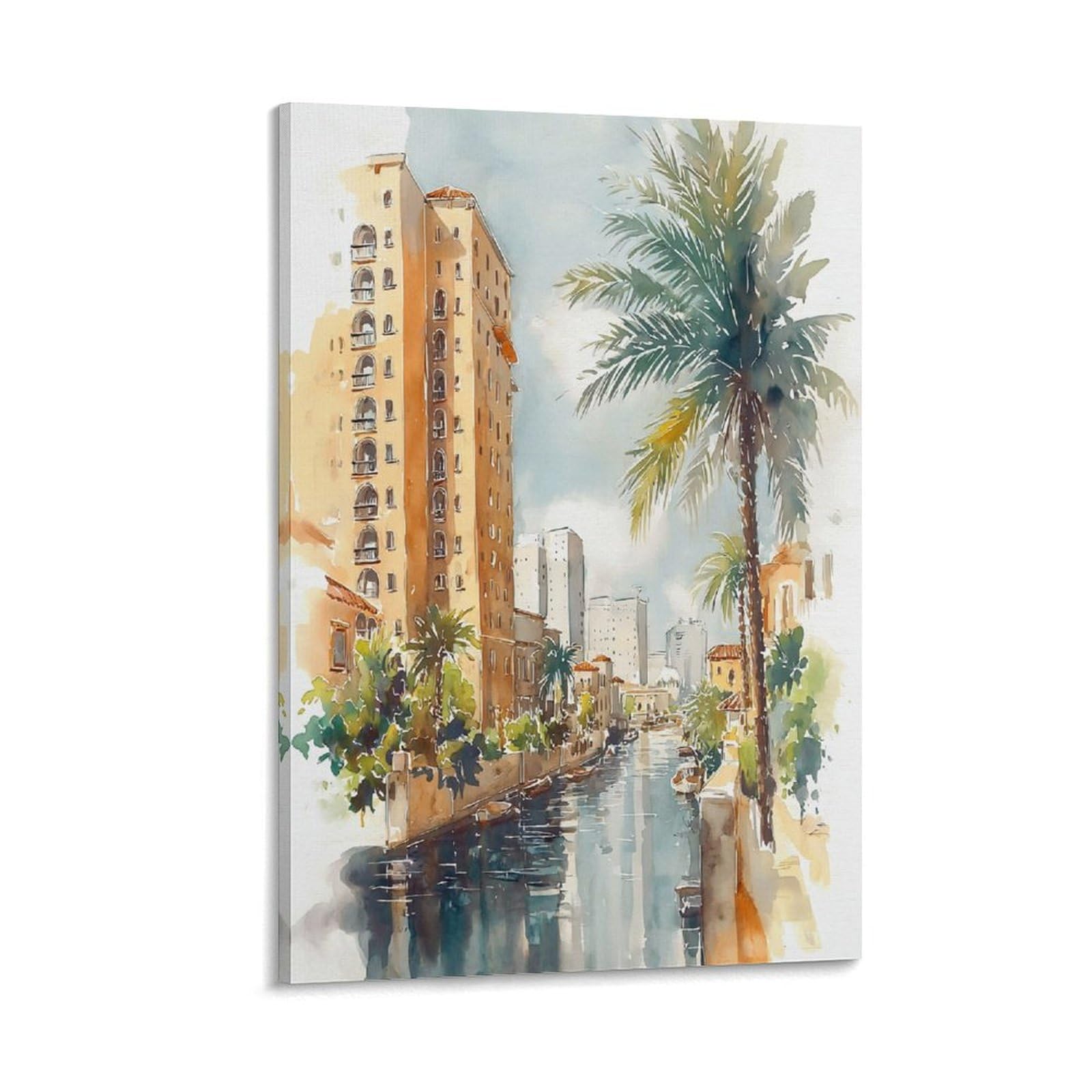 XWYMXZ Miami Watercolor Florida 08x12inch(20x30cm) Vintage Travel Poster Watercolor Canvas Art