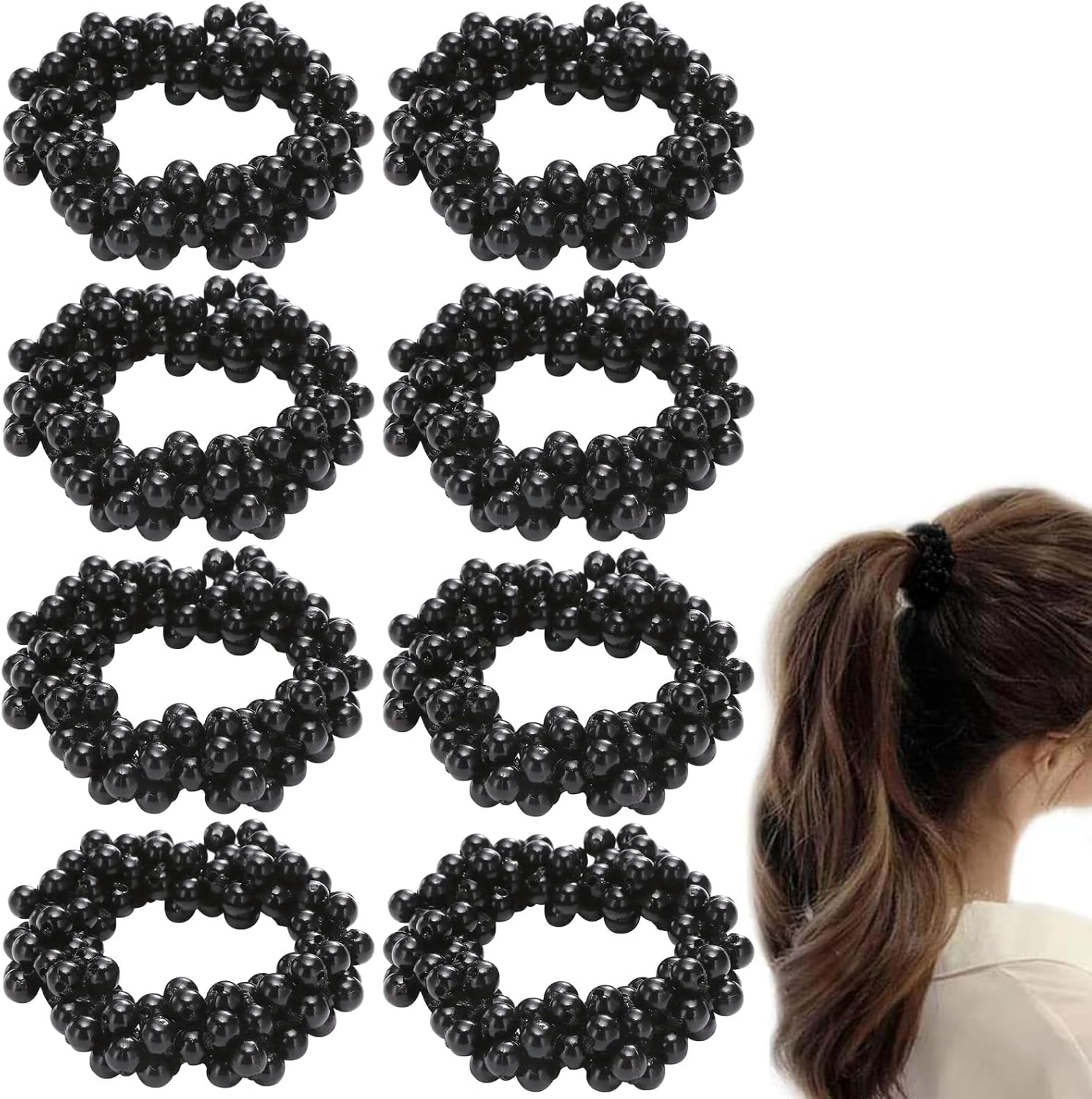 acca ビーズ装飾リボン付きヘアゴム ブラック acca ビーズ装飾リボン