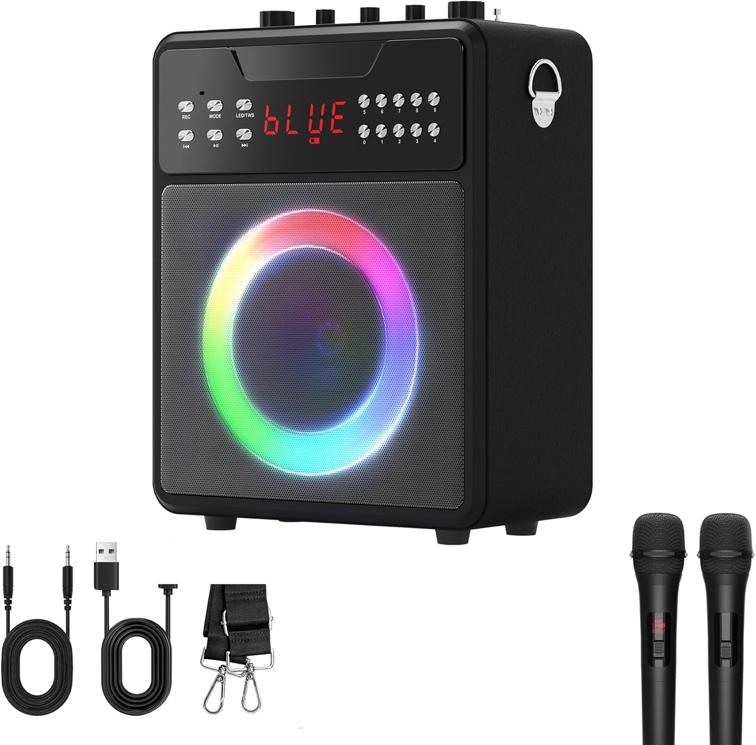 Portable Karaoke Machine for Adults & Kids with 2 Wireless Microphones, PA System Supports TWS, USB, FM, REC, AUX in, TF Card, Remote Control for Parties
