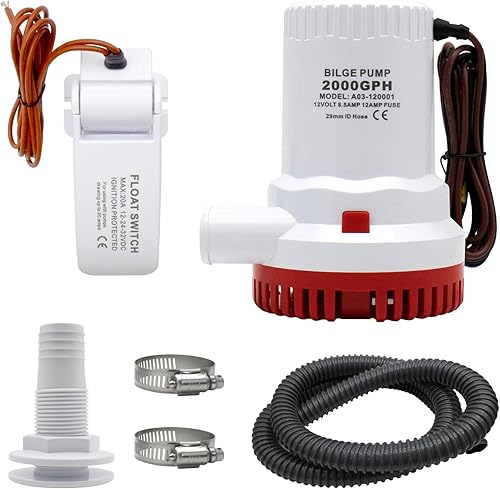 Miniatura 9 de Bomba de agua de sentina para barco, 12 V, 2000 gph, bomba de sentina marina para estanques, piscinas, spas silenciosa, barco, caravana, caravana