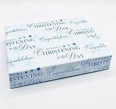 2 Sheets Congratulations On Your Christening Day Boy Wrapping Paper Gift Wrap Blue and White