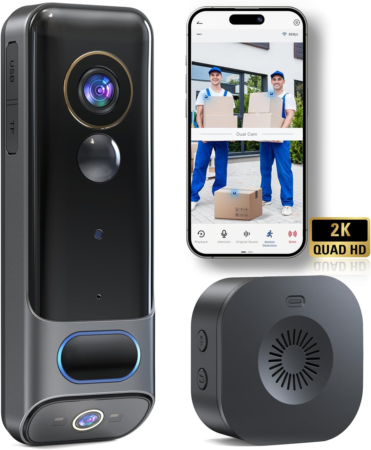 Amazon.com: MUBVIEW Dual Doorbell Camera Wireless No Subscription,2K