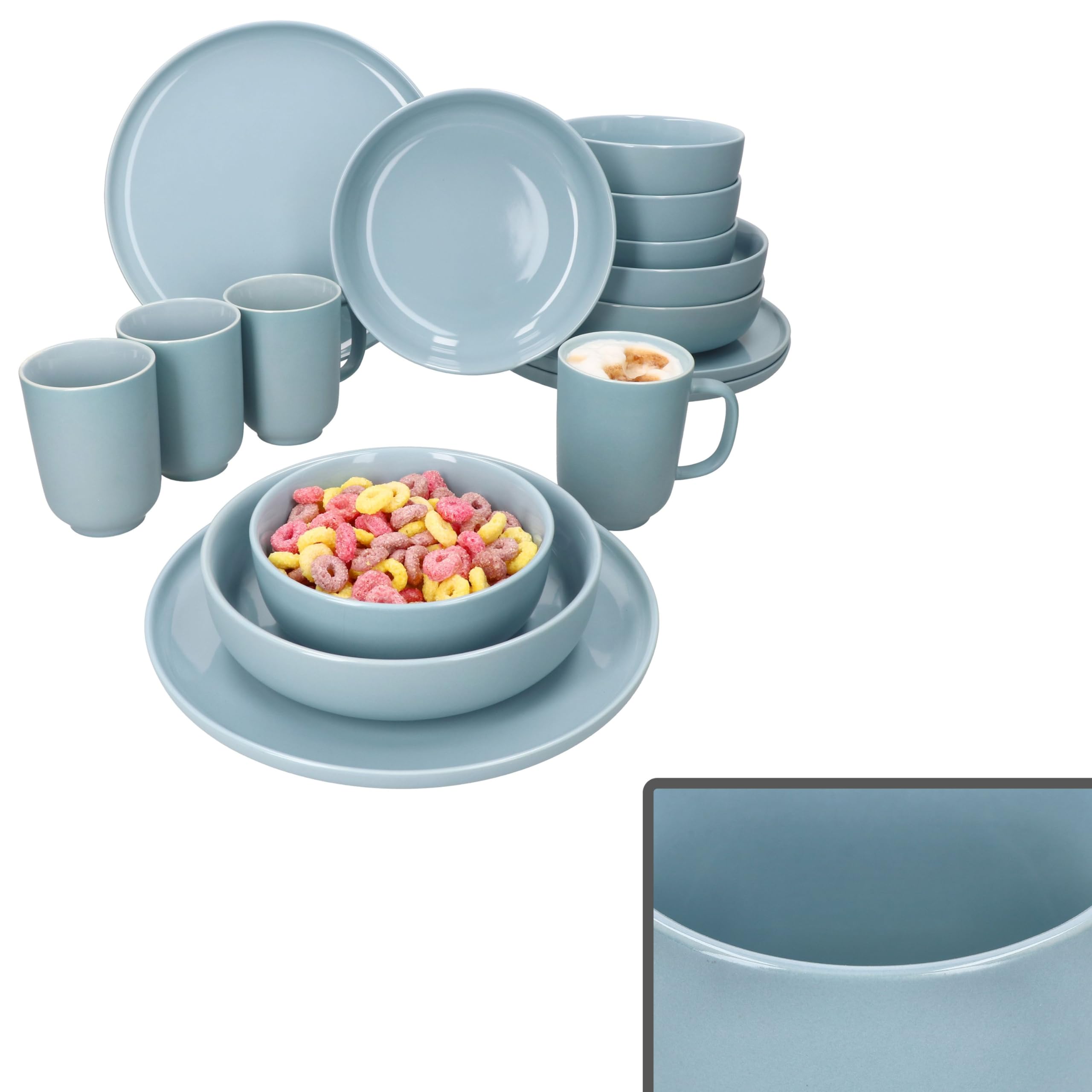 Ritzenhoff & Breker Jasper Service de table combiné 16 pièces pour 4 personnes I Service de table en faïence avec 4 tasses à café de 250 ml, bols de 360 ml, assiettes creuses et assiettes plates I