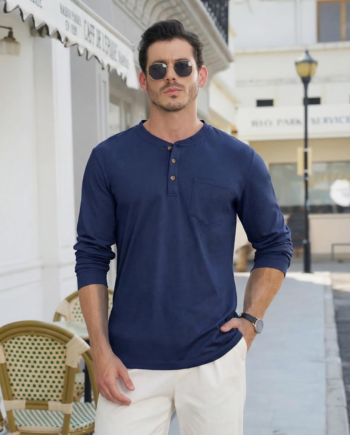EKLENTSON Men's Henley T-Shirts Long Sleeve Cotton Casual Stylish Shirts Button Pullover Basic Tee Shirts with Pocket - Image 3