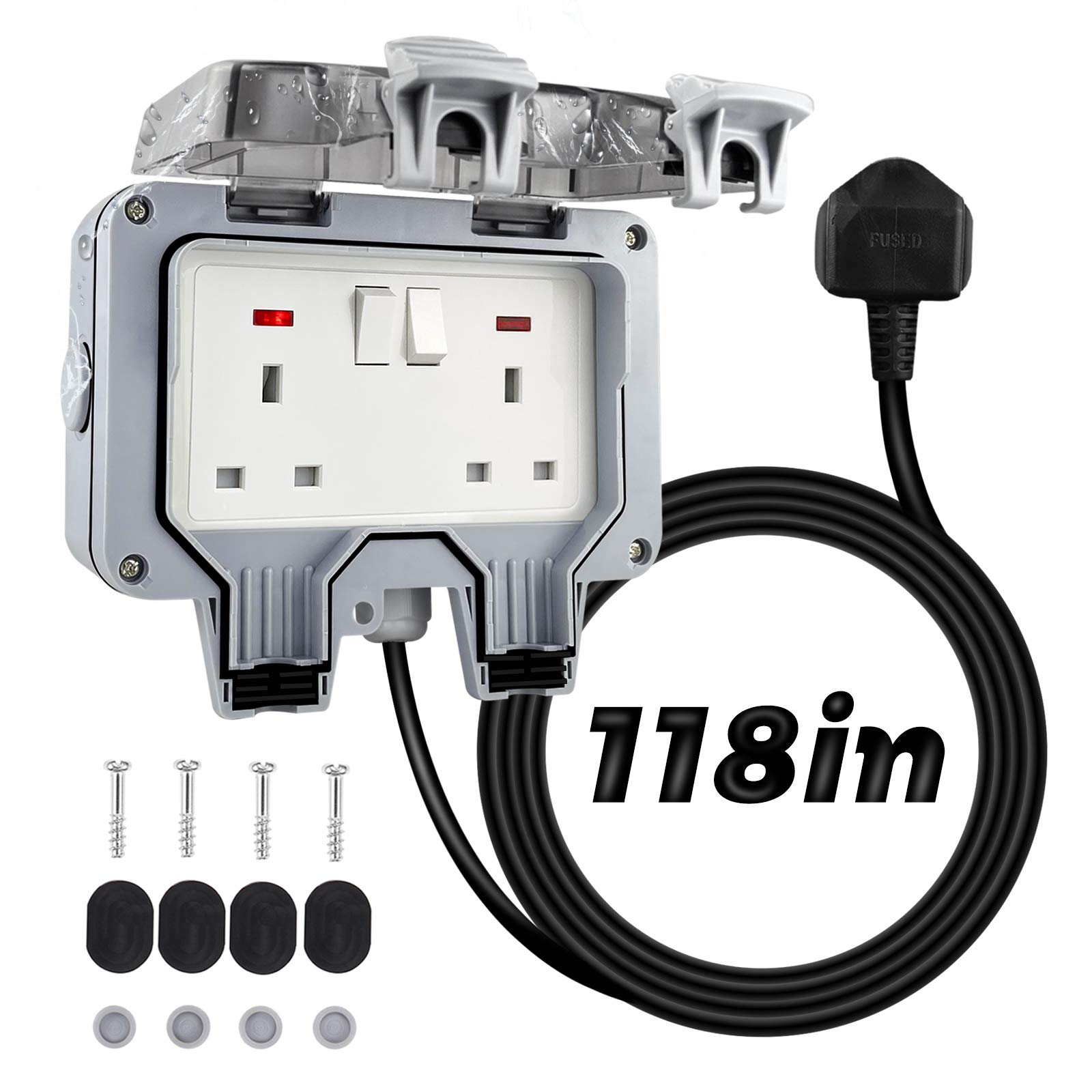 Outdoor Sockets Weatherproof with 3M/10FT Extension Cable, 2 Gang