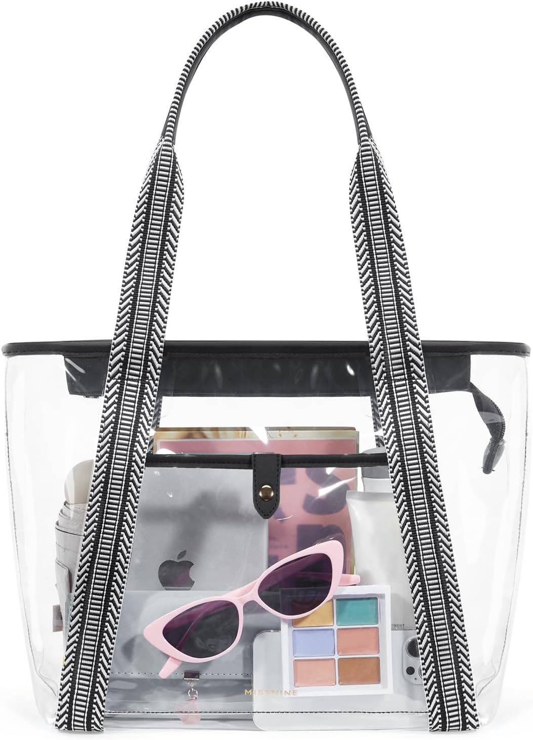 Missnine Clear Bag for Stadium Events Thick PVC Clear Tote Bag for Women with Guitar Strap for Sports Concert Beach