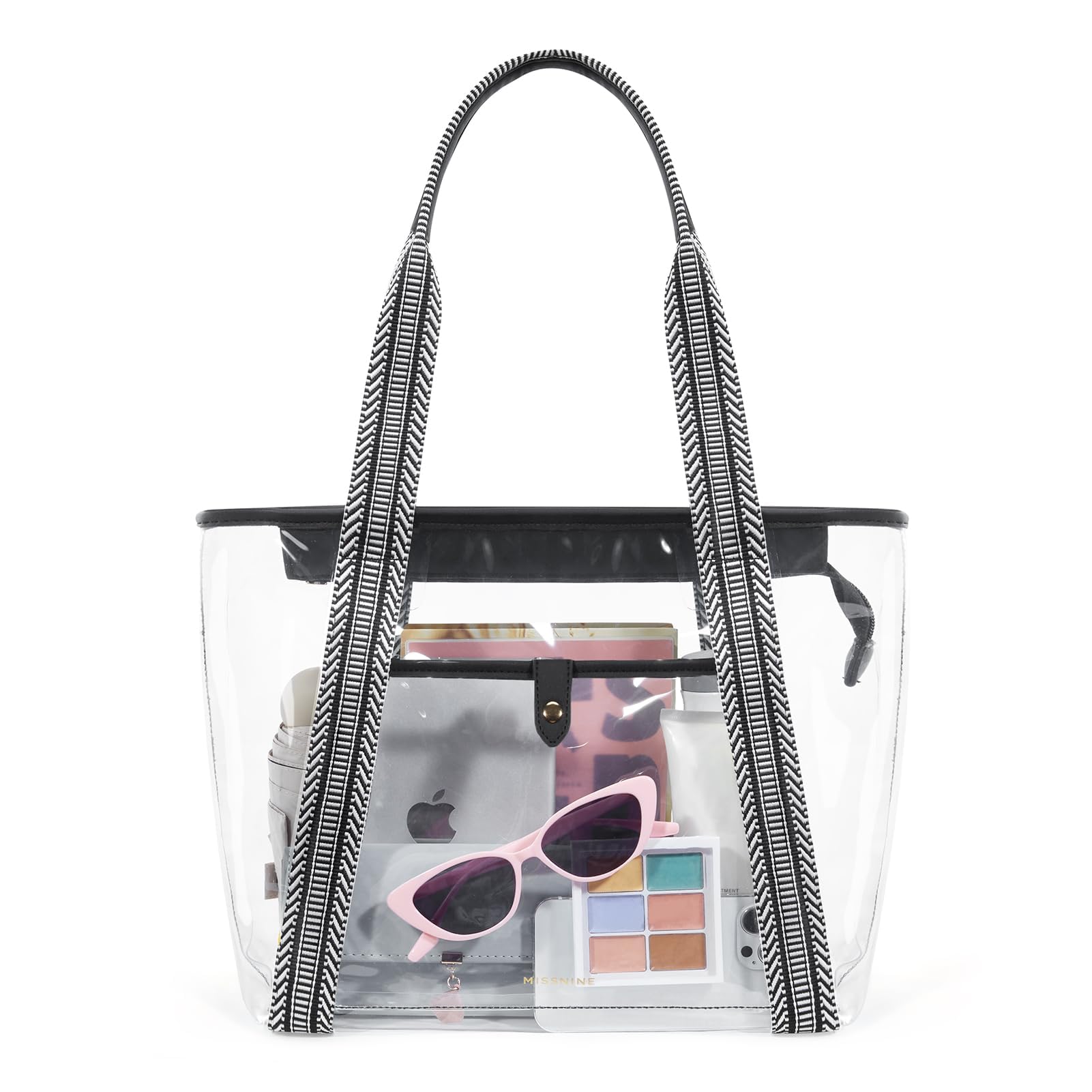 Missnine Clear Bag for Stadium Events Thick PVC Clear Tote Bag for Women with Guitar Strap for Sports Concert Beach
