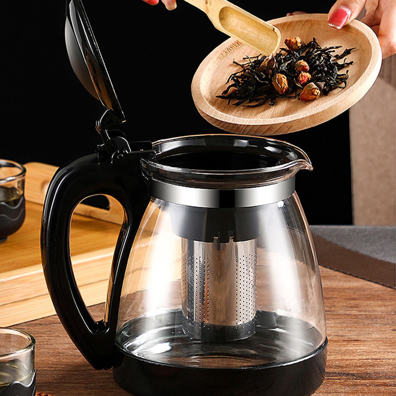 Théière en verre : WEGREAT Théière 2 l avec infuseur, théière en verre avec tamis résistant à la chaleur, nettoyage facile, convient pour infuser du thé, du thé aux fleurs, des tisanes et des sachets