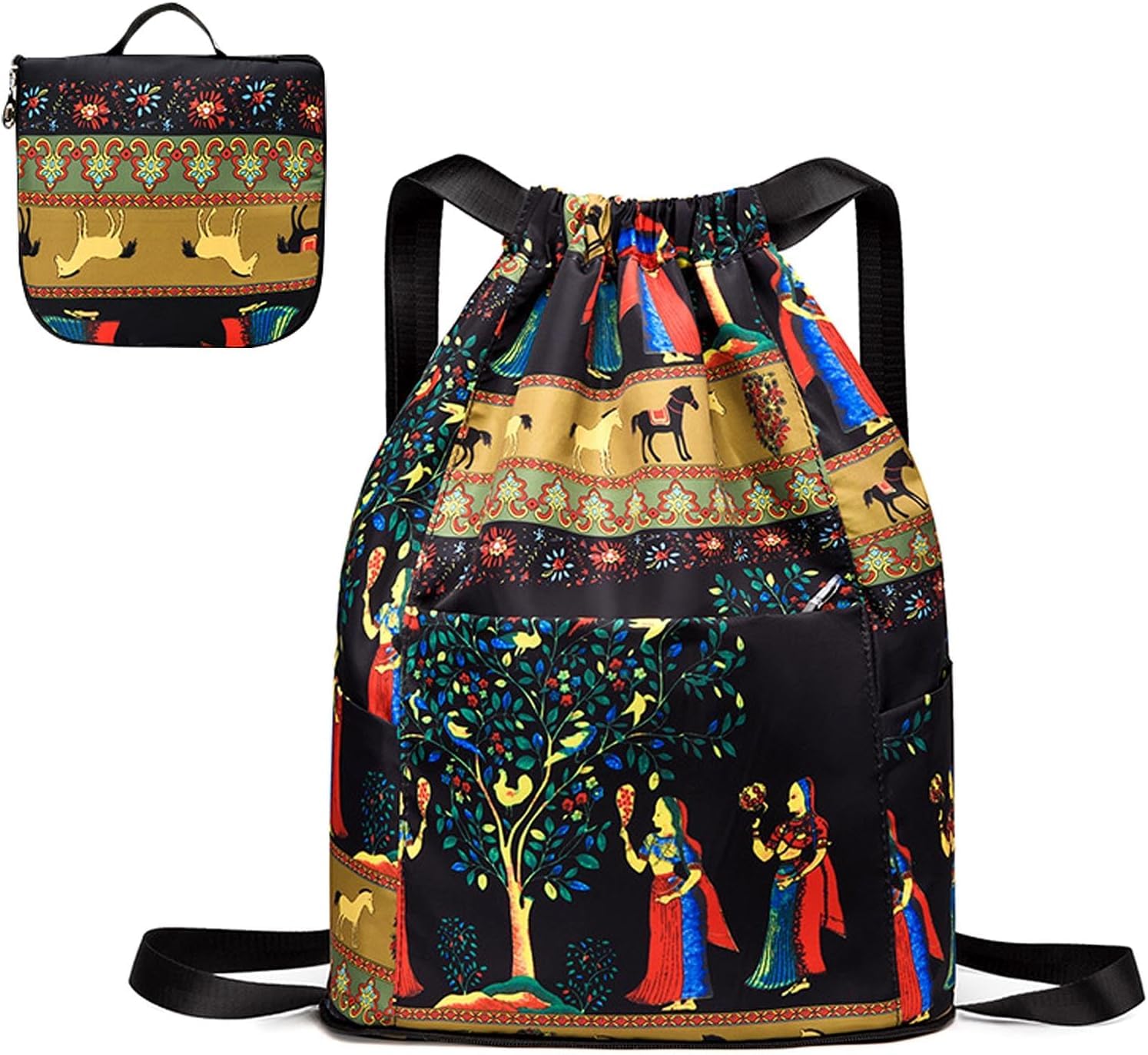 Printed Foldable Drawstring Backpack, Lightweight Waterproof Sports Gym Travel Bag, Large Capacity Folding Rucksack for Men & Women, Multi-Purpose Beach Hiking Camping Daypack-picture-34