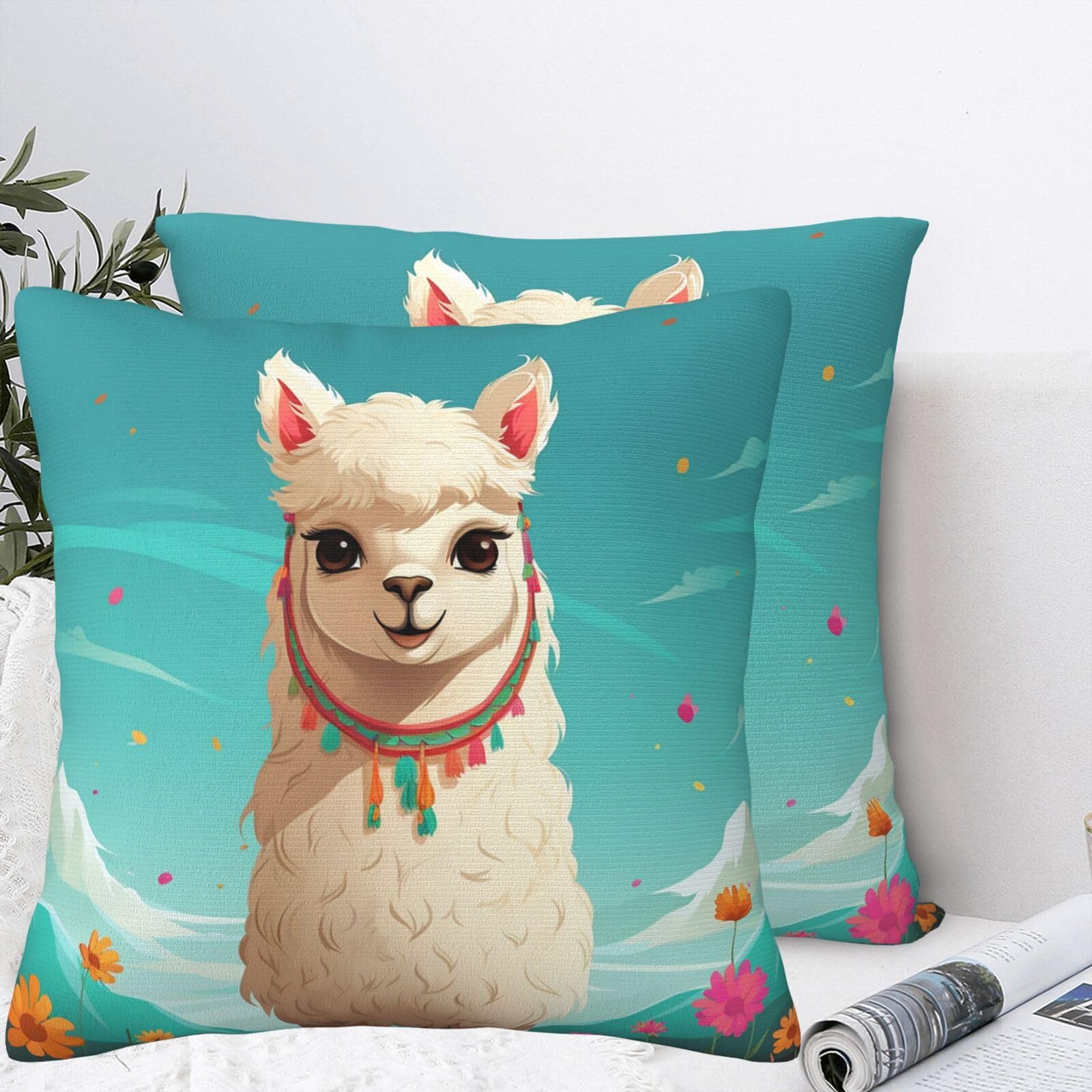 QMKFWT Cute Alpaca Plush Throw Pillow Covers 12"X12",Soft Cozy Couch Cushion Covers Decorative Pillow Cases for Holiday Home Bedroom Sofa Decors