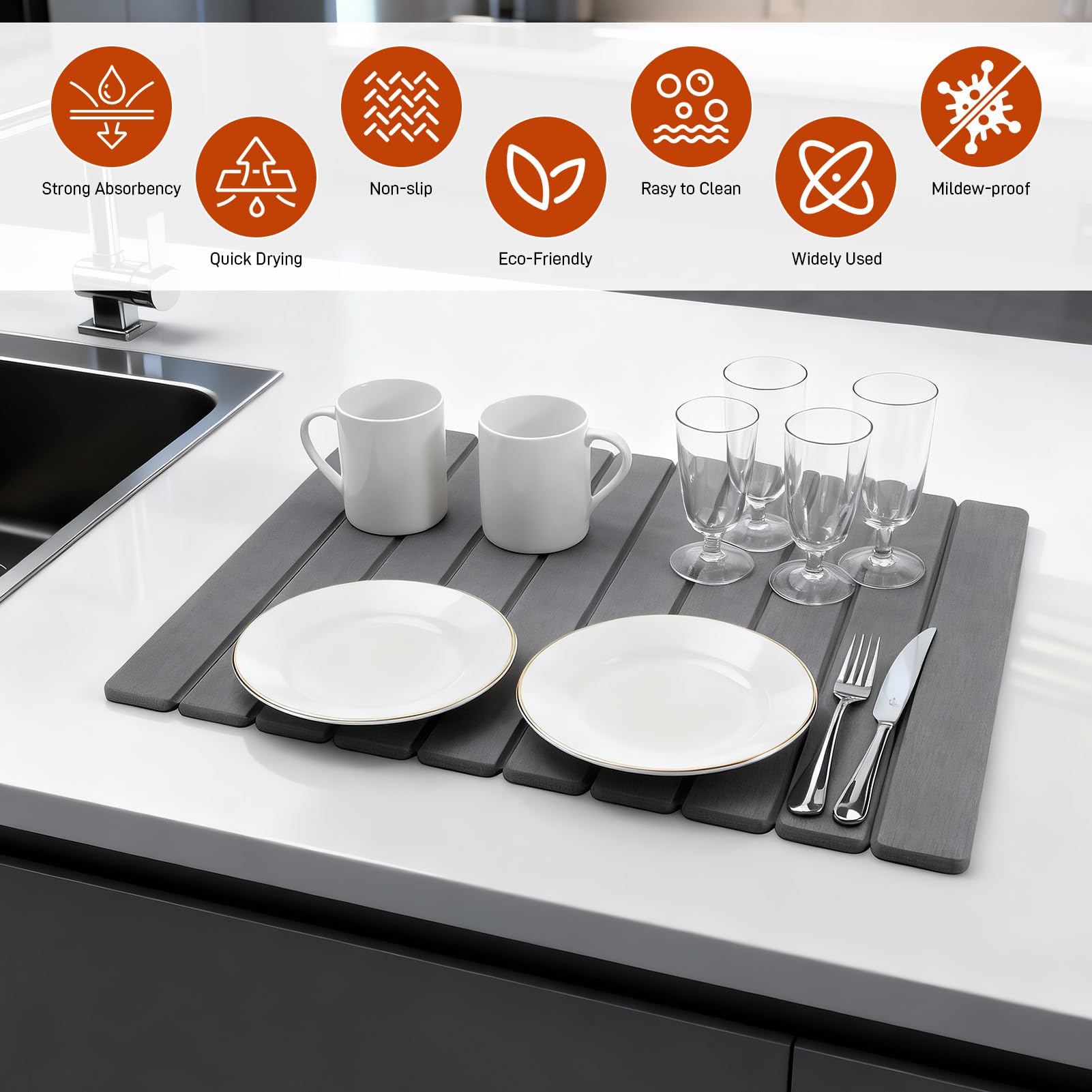 Volminex Tapis Egouttoir Vaisselle Diatomite, Tapis Vaisselle Egouttoir Antidérapant, Tapis Absorbant Vaisselle Cuisine, Tapis de Séchage Vaisselle Absorbant Évier de Cuisine (Gris Clair, 30 x 40 cm Volminex Tapis Egouttoir Vaisselle Diatomite, Tapis Vaisselle Egouttoir Antidérapant, Tapis Absorbant Vaisselle Cuisine, Tapis de Séchage Vaisselle Absorbant Évier de Cuisine (Gris Clair, 30 x 40 cm