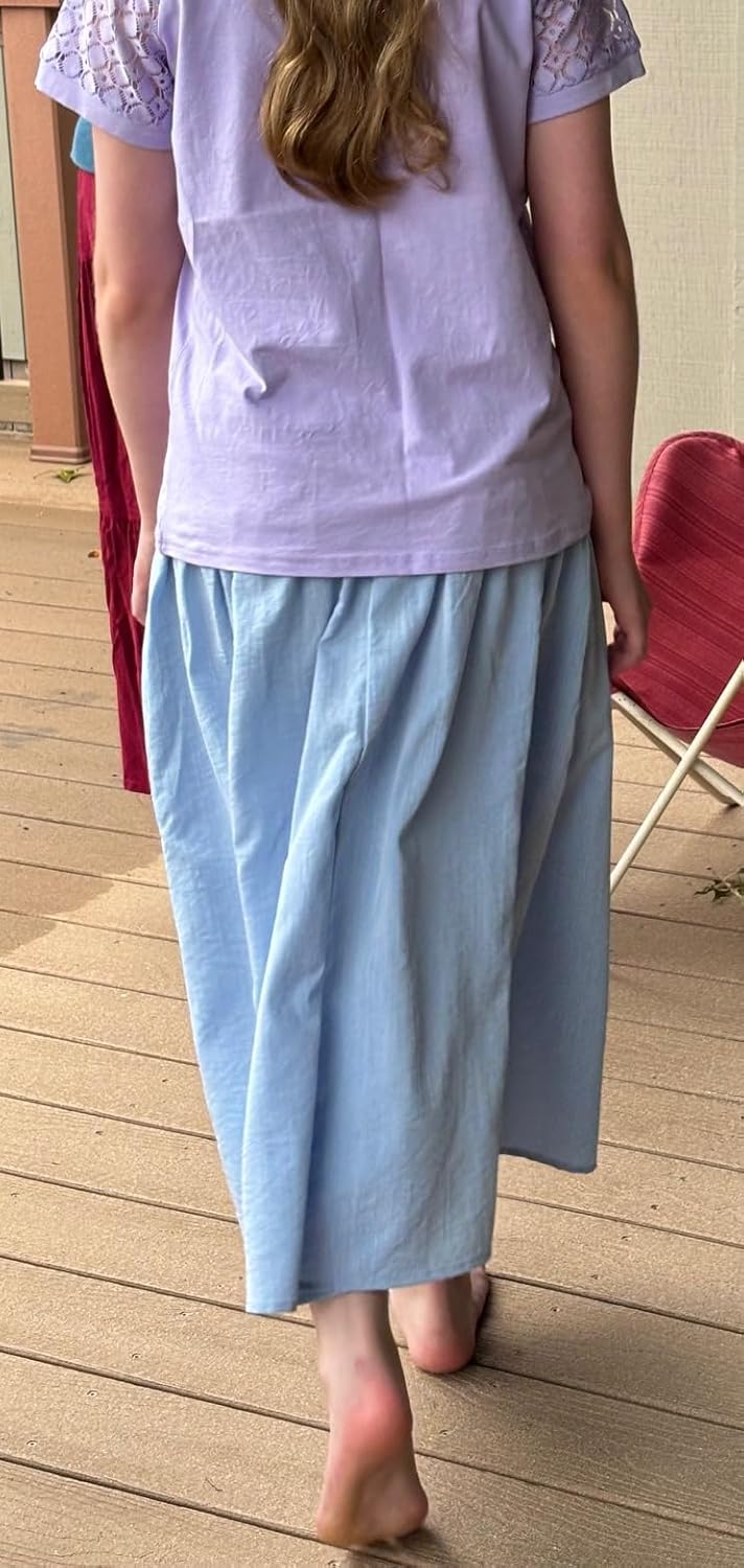 Girls Casual Elastic High Waist Maxi Skirt A-Line Long Swing Linen Skirt with Pockets for 4-13 Years - Image 4