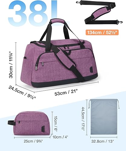 Miniatura 6 de Bolsa de lona para viajes, bolsa de viaje BAGSMART de fin de semana, bolsa de viaje con bolsa de aseo personal, bolsa de zapatos, Púrpura, Viajes