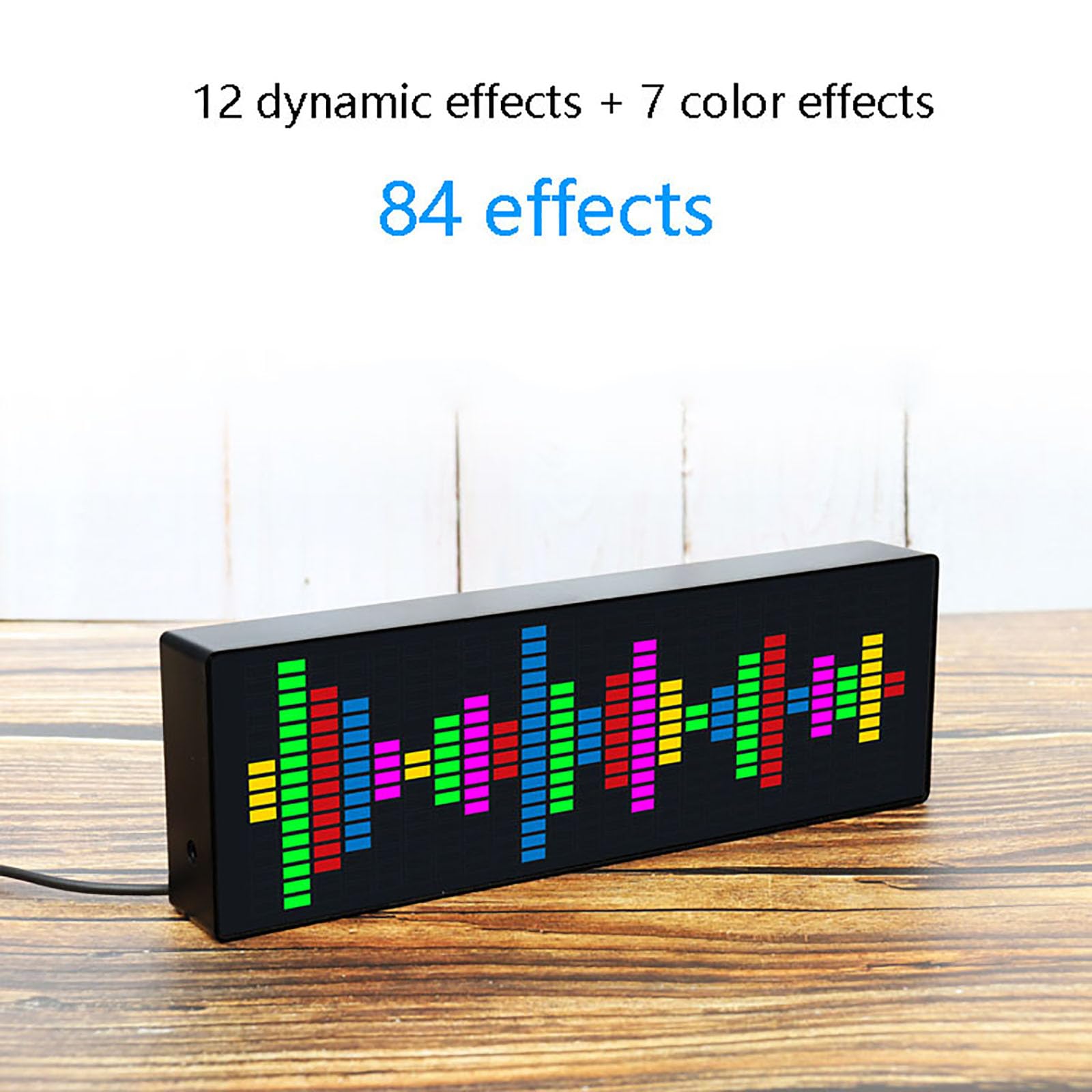 Analizador de espectro de audio con pantalla LED de espectro musical con 84 efectos de visualización, captación rápida de sonido y control de voz para fiestas, dormitorios y coches