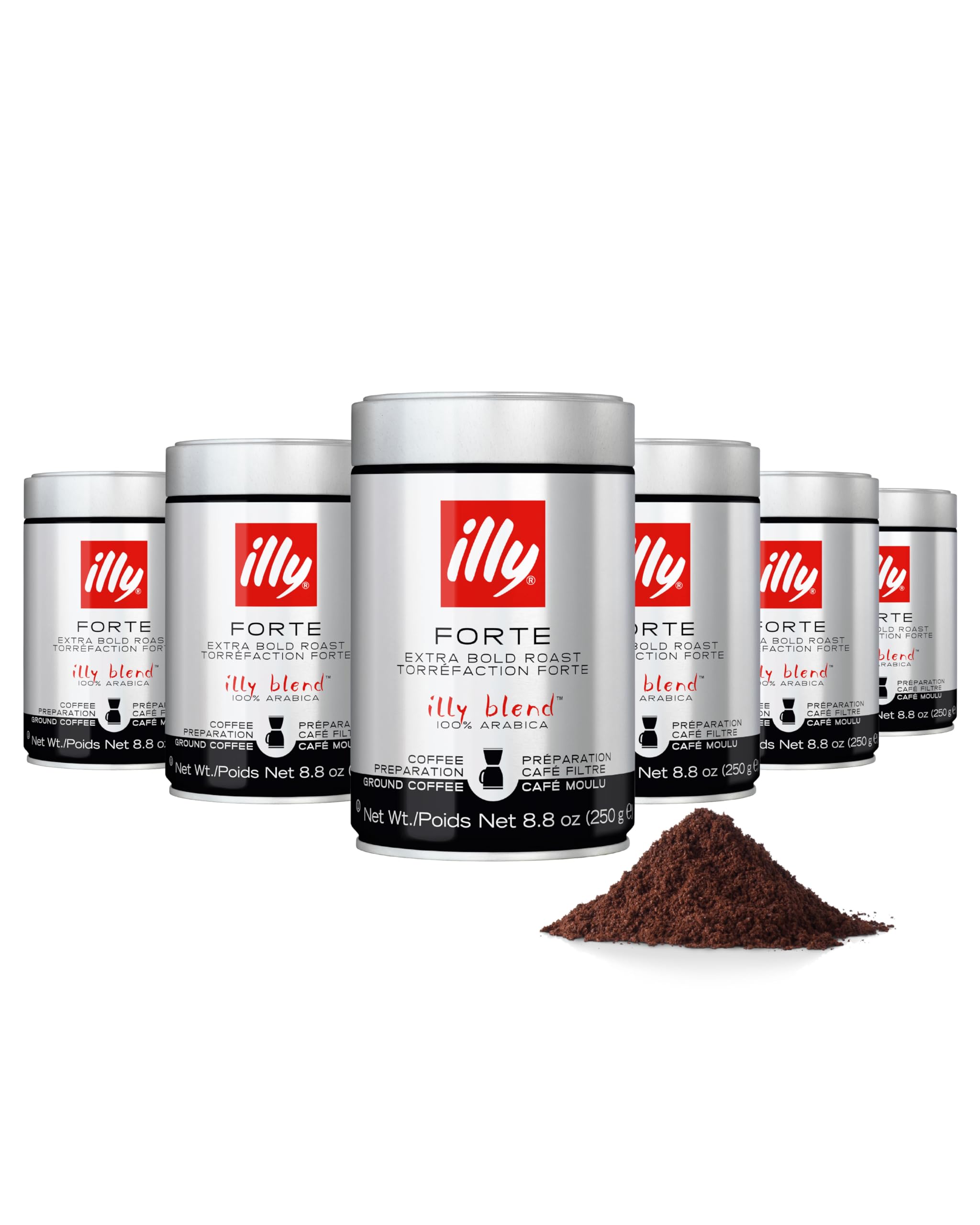 Illy Ground Drip Coffee - Forte Extra Bold Roast Coffee - Rich & Strong Flavor - 100% Arabica - Pre-Ground for Drip Pour Over - Pressurized Packaging Sealed for Freshness - 8.8oz (Pack of 6)