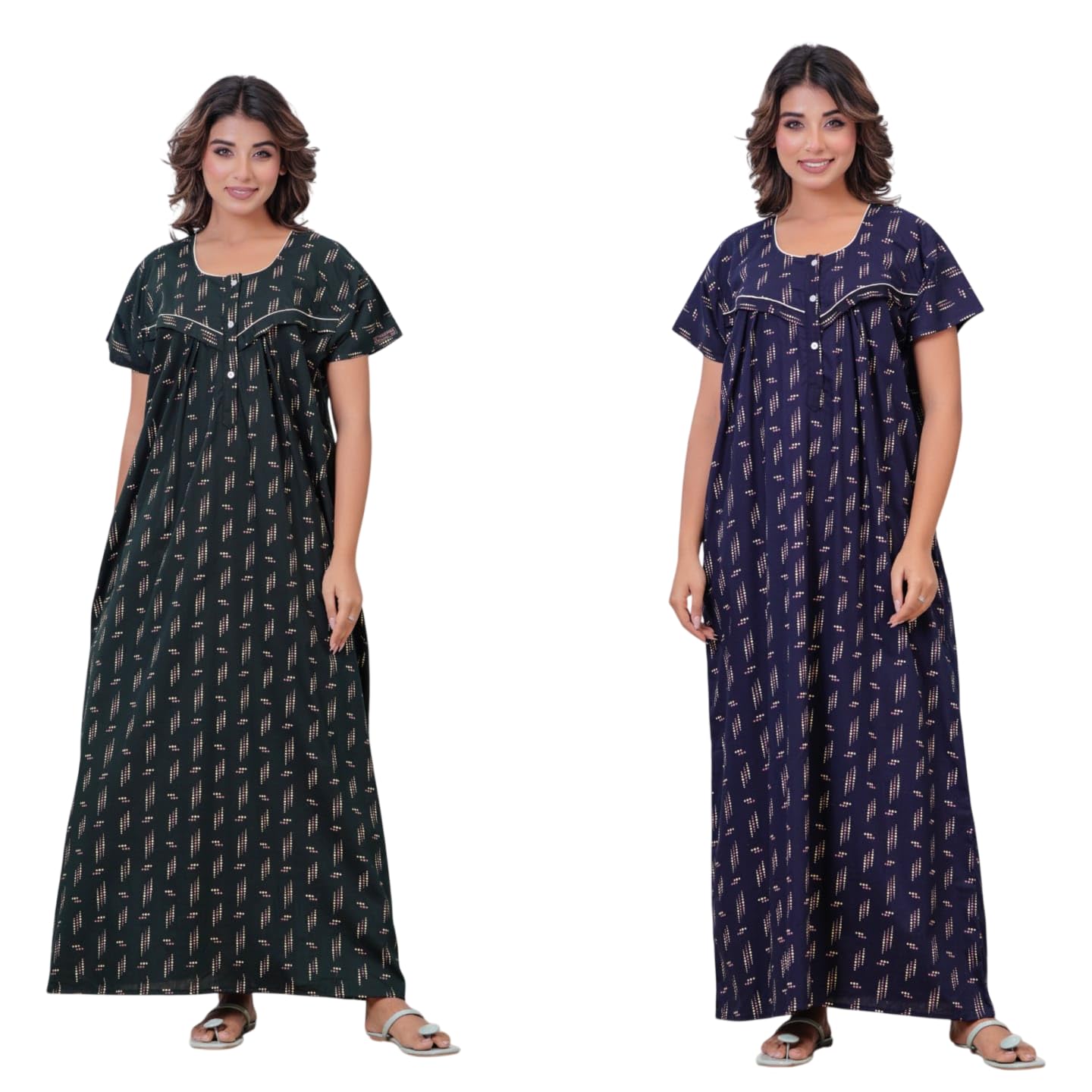 Feeding Nighty for Women Cotton Pack of 2 Comfortable Nursing Nightwear Front Open Design-image-35