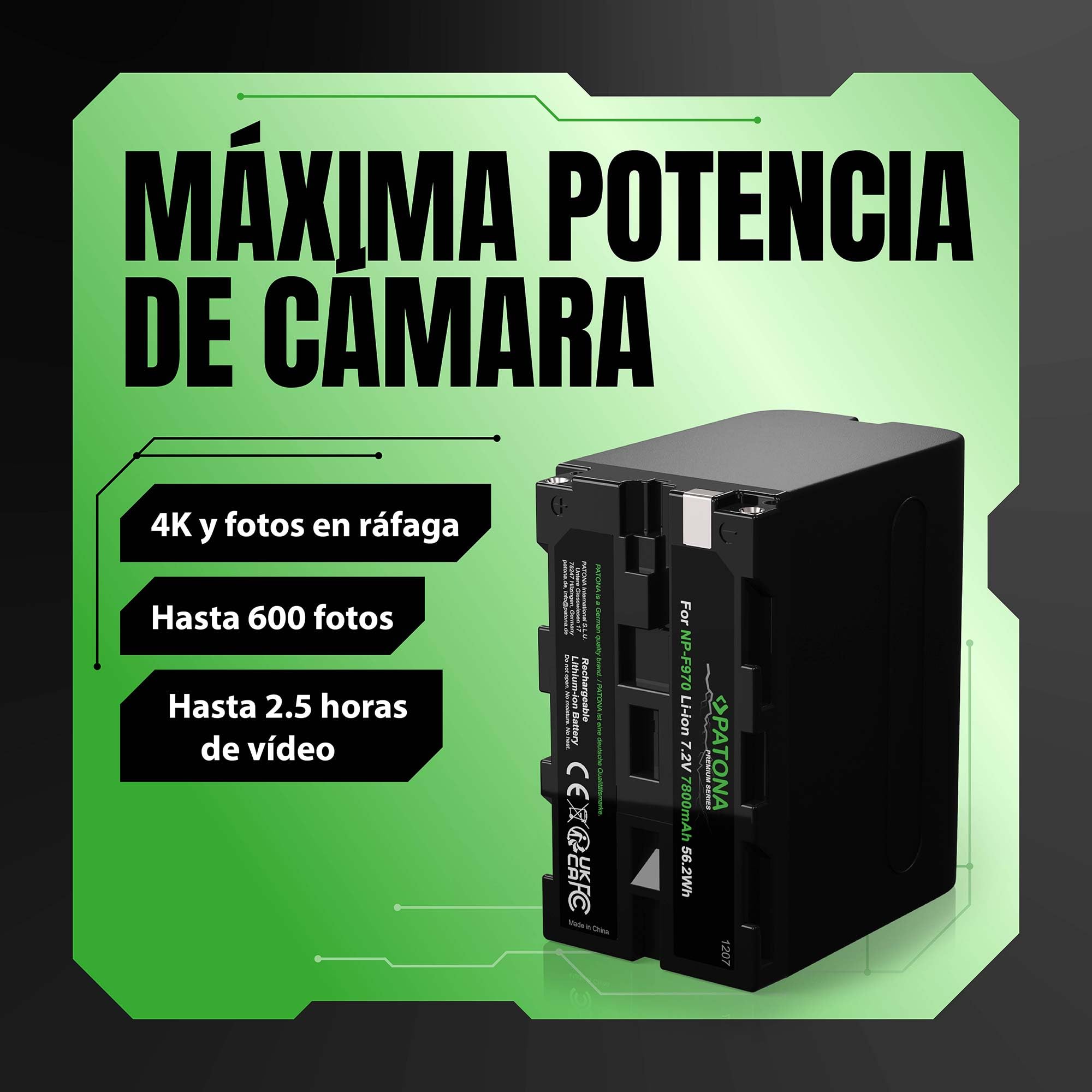 PATONA 2X Premium Batería para Sony NP-F970 F960 F950 F750, 7800mAh | Batería para videocámaras, monitores luces vídeo LED Neewer Aputure Yongnuo, y grabadores