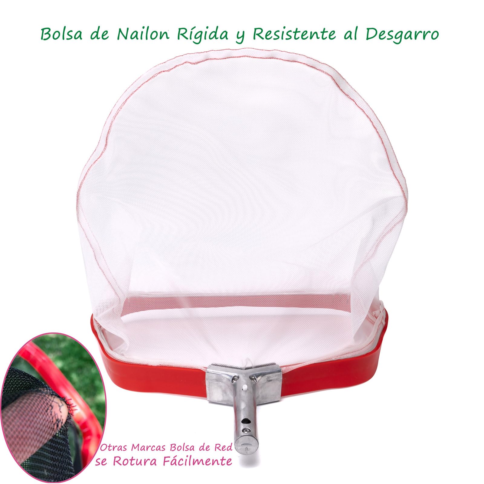 Profesional RecogeHojas Piscina, Carga Pesado Rastrillo para Estanque con Marco de Aluminio, Bolsa de Red de Nailon Anti Desgarro para Recoge Hojas Mojado Ramas, Pool Rake Skimmer Net