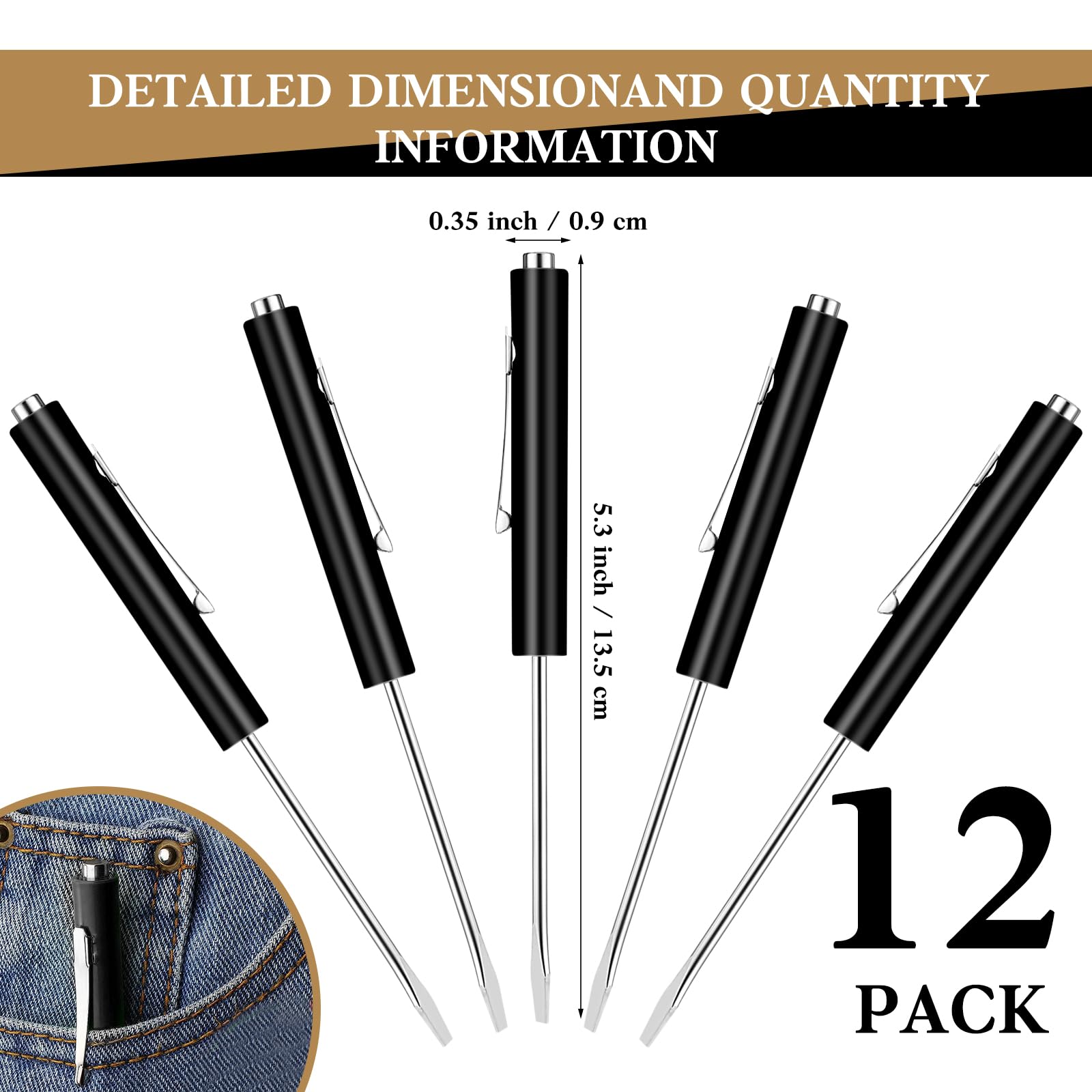 12 destornilladores de bolsillo mini con destornillador de bolsillo magnético para electricista mecánico, herramienta de reparación (negro)
