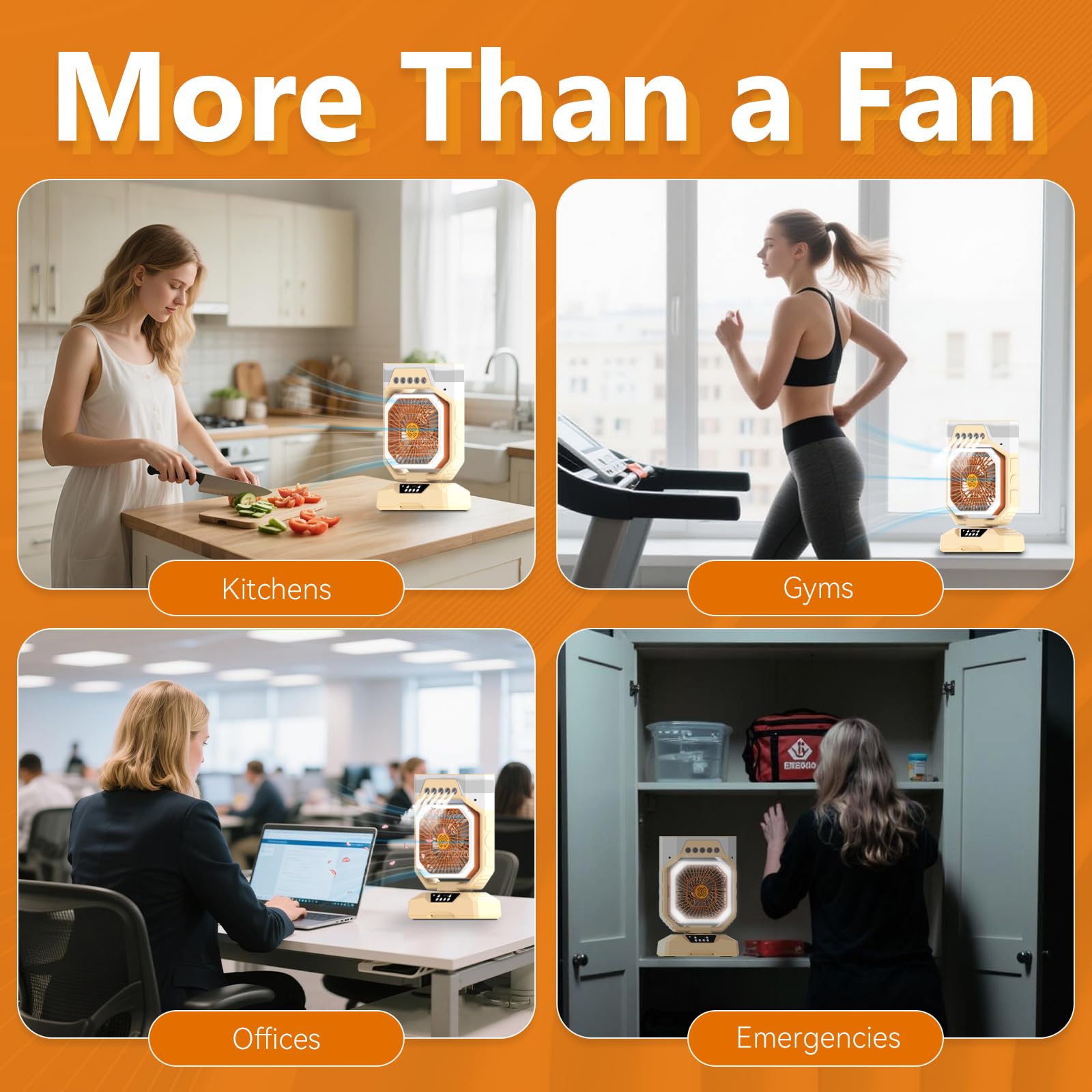 Weljoy Ventilatore nebulizzatore ricaricabile con luci LED, ventola di raffreddamento portatile con batteria da 27000 mAh, oscillazione a 90° e ricarica mobile per campeggio all'aperto (Biege)