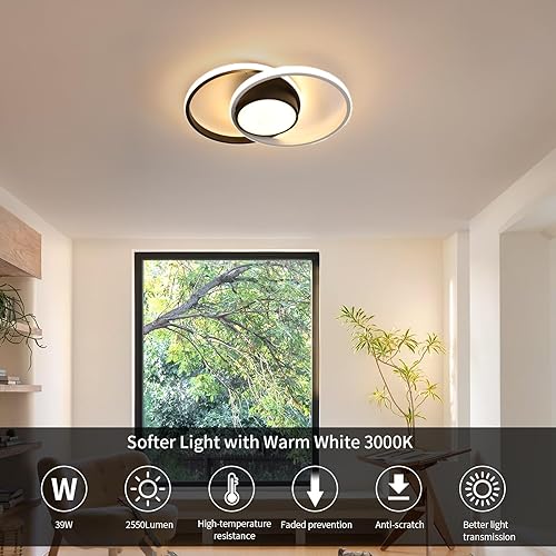 Miniatura 5 de AUA Lámpara de techo moderna, lámpara LED de montaje empotrado de 39 W, 15.7 pulgadas, 3000 K, redonda cerca de techo, para dormitorio, pasillo,